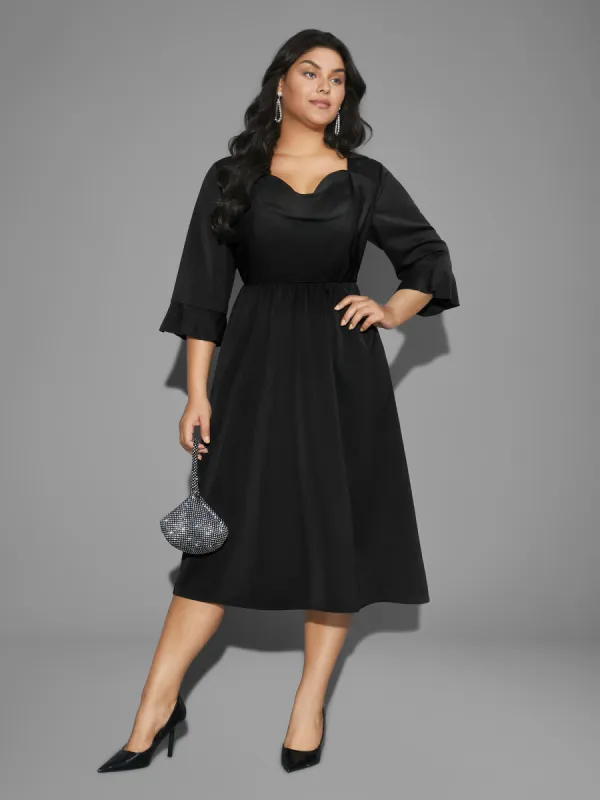 Cowl Neck Ruffle Sleeve Midi Dress sold by Bloomchic