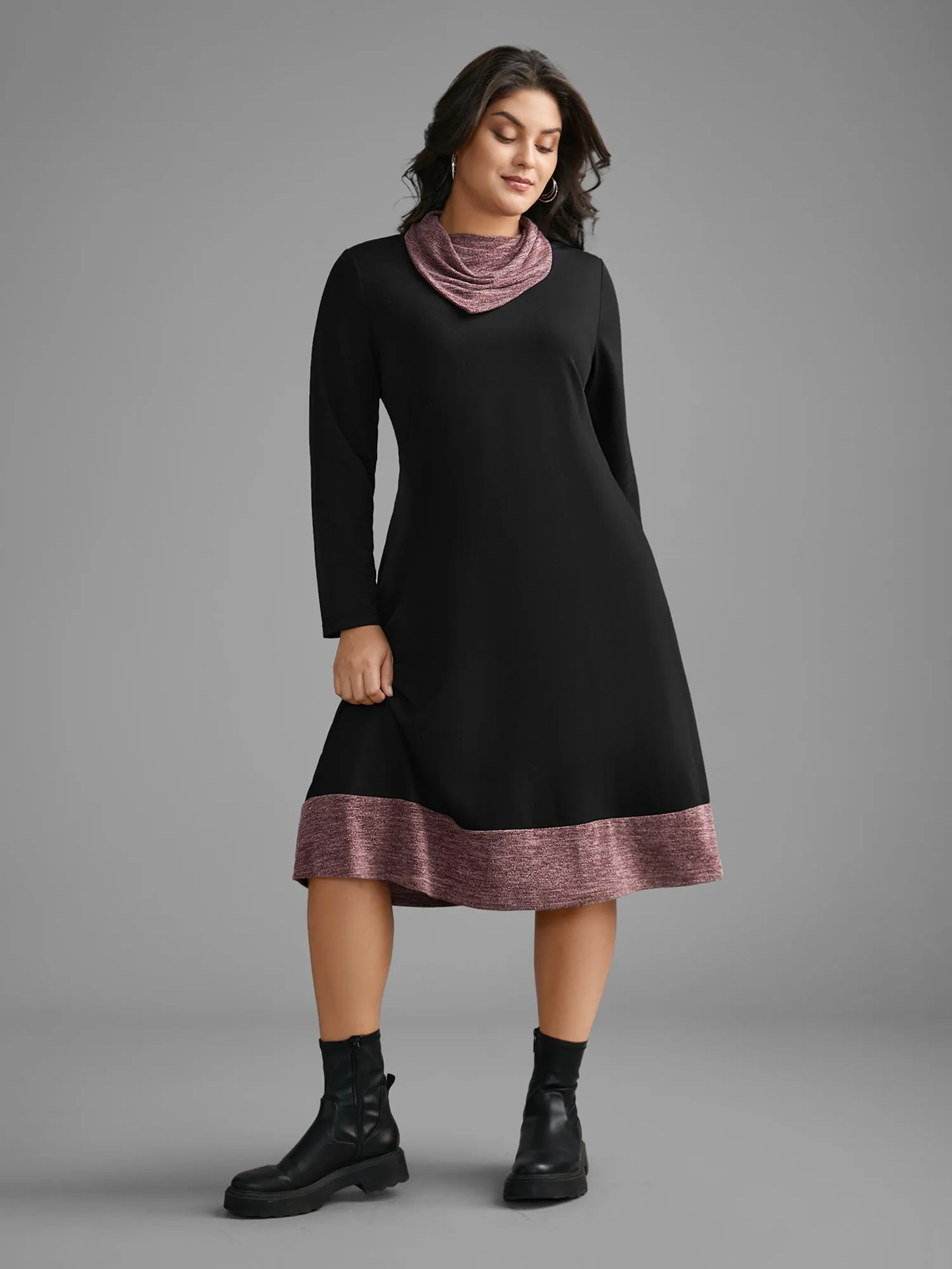 Heather Patchwork Turtleneck Midi Dress sold by Bloomchic product image thumbnail 3