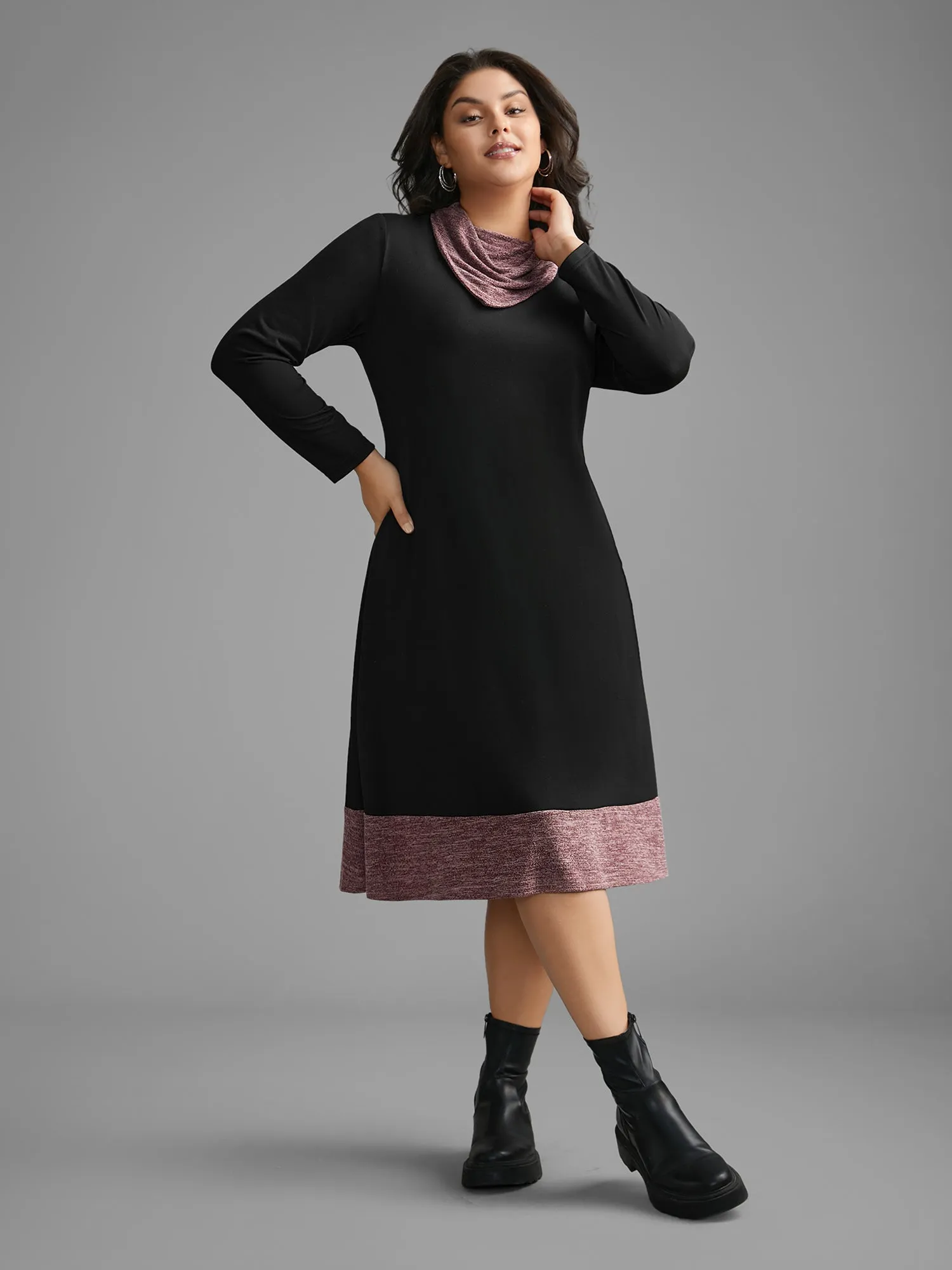 Heather Patchwork Turtleneck Midi Dress sold by Bloomchic