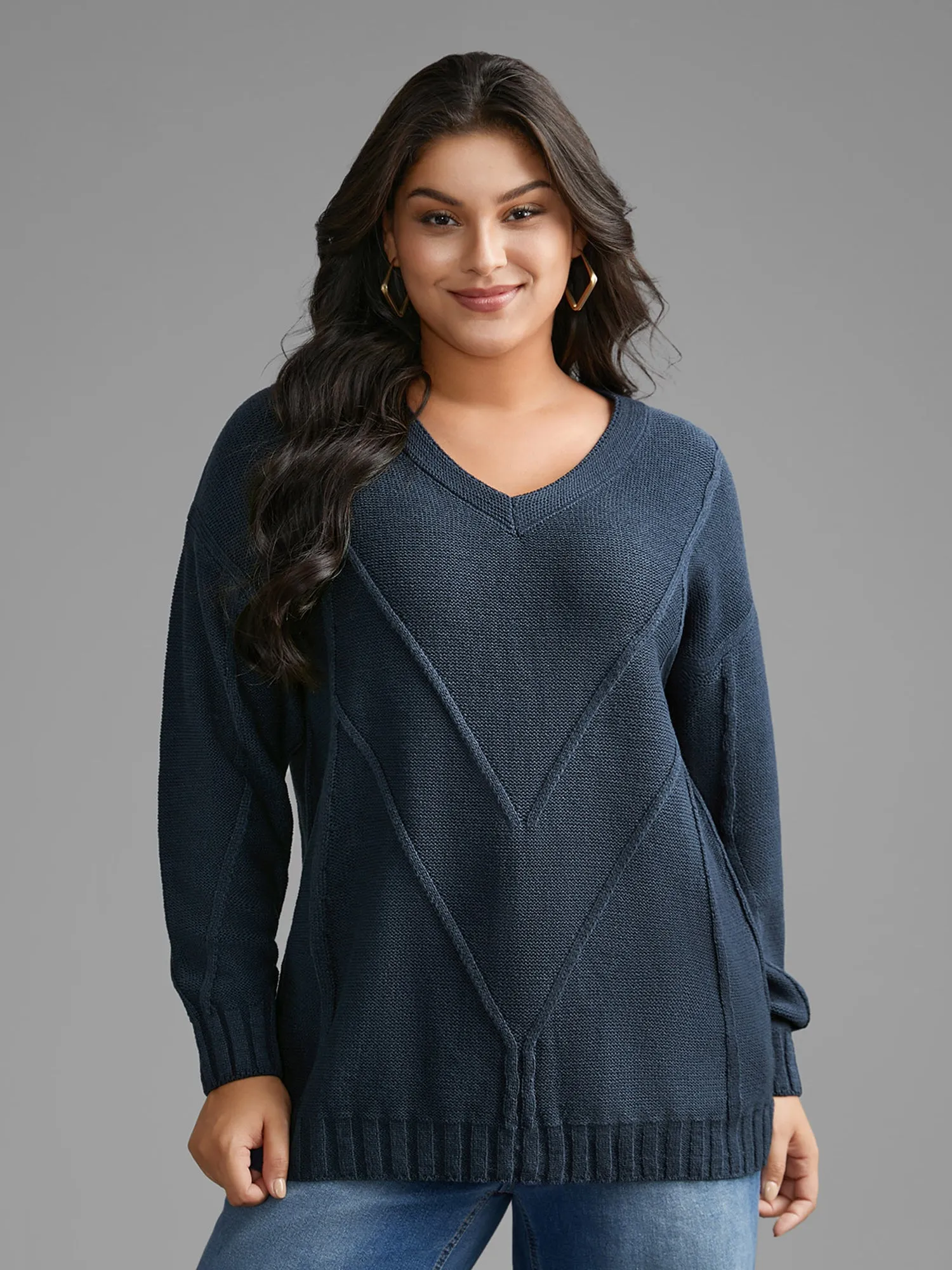 V Neck Cable Knit Texture Pullover sold by Bloomchic