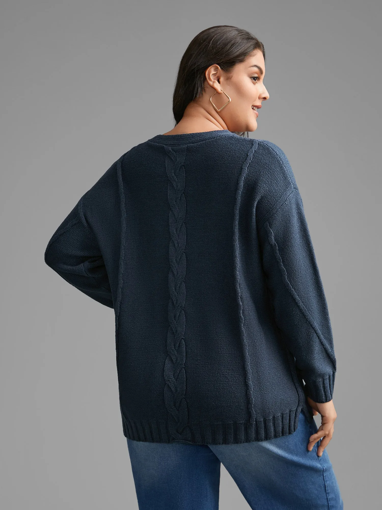 V Neck Cable Knit Texture Pullover sold by Bloomchic product image thumbnail 2