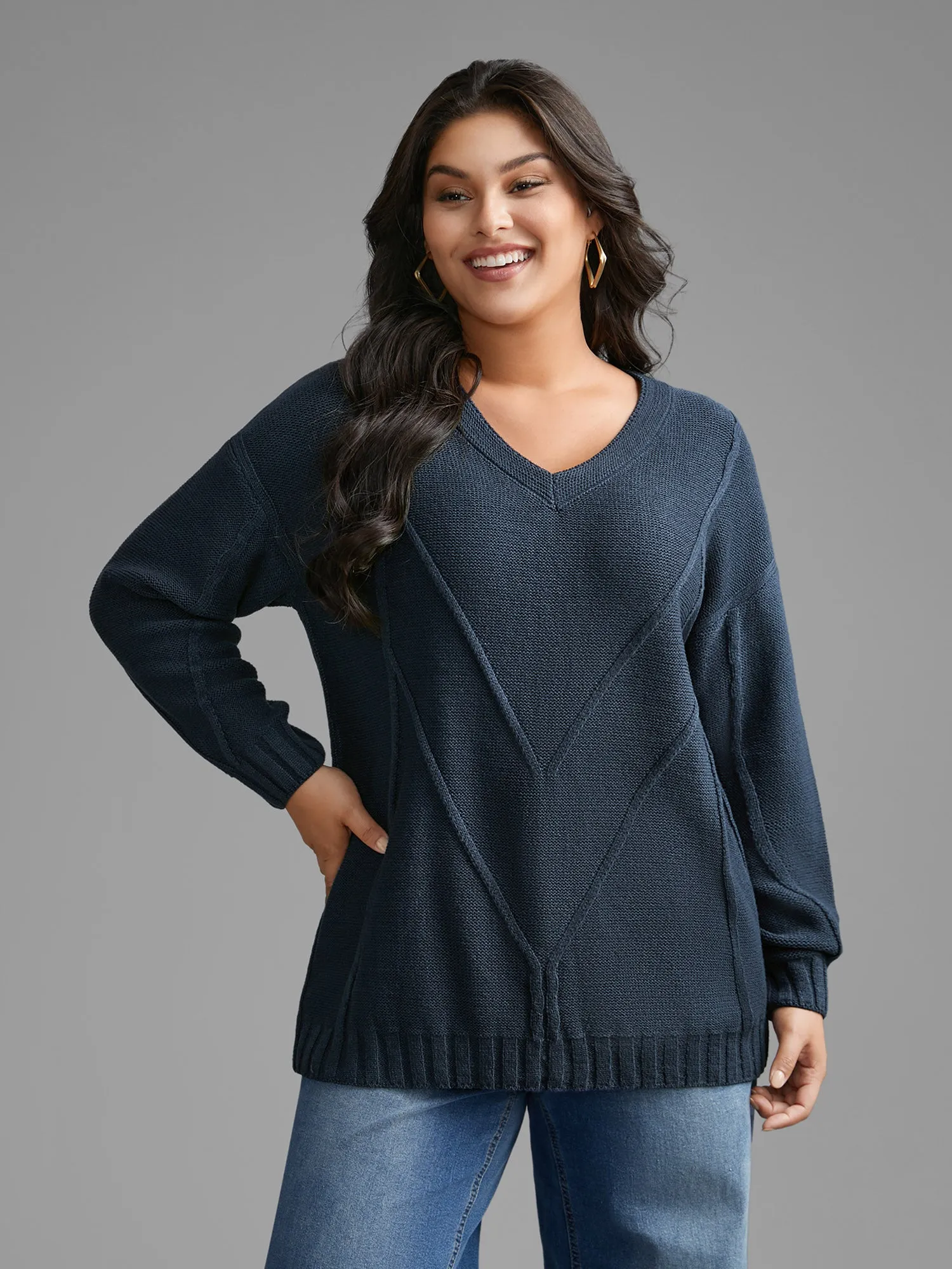 V Neck Cable Knit Texture Pullover sold by Bloomchic product image thumbnail 4