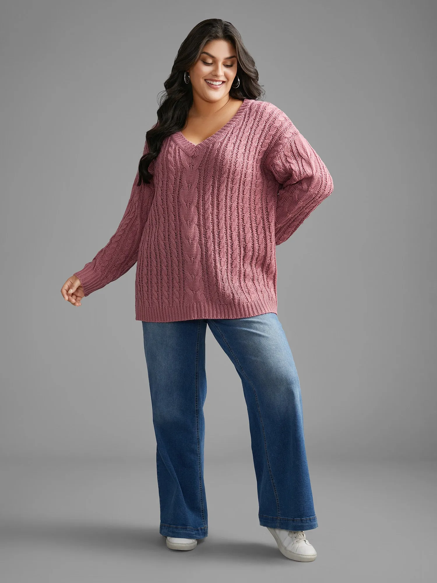 V Neck Texture Cable Knit Pullover sold by Bloomchic product image thumbnail 3