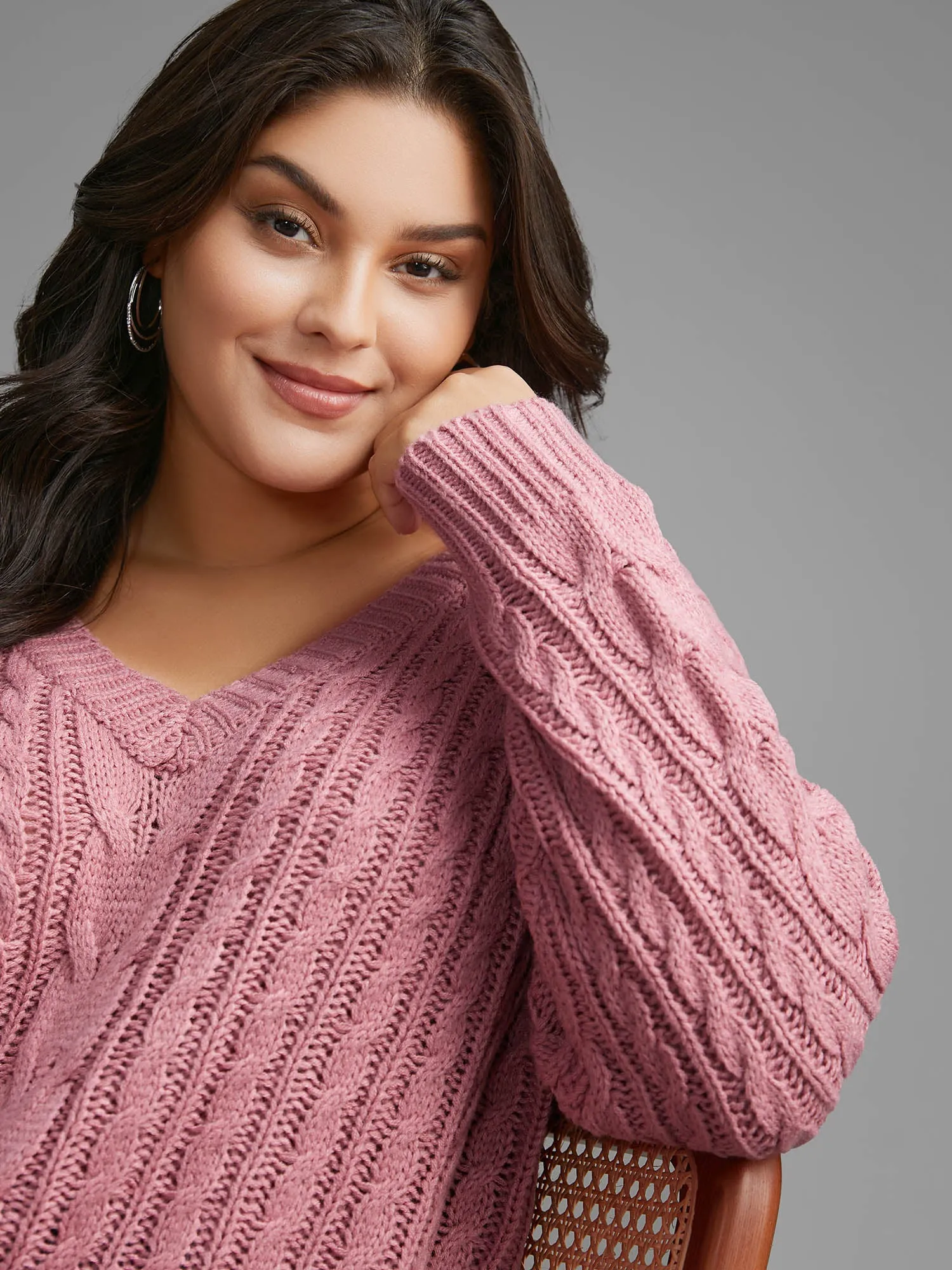 V Neck Texture Cable Knit Pullover sold by Bloomchic product image thumbnail 5