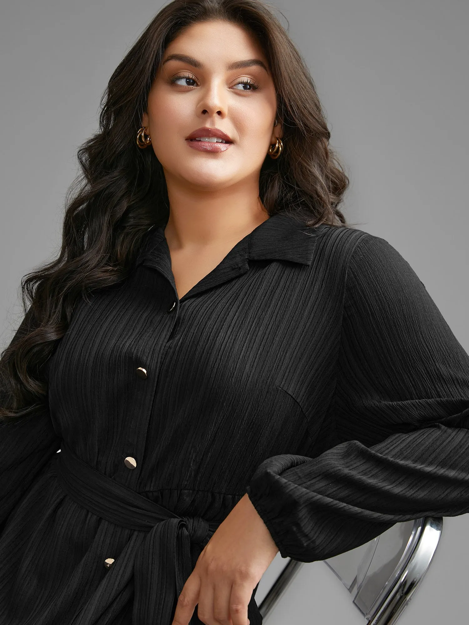 Textured Shirt Collar Button Up Dress sold by Bloomchic product image thumbnail 5