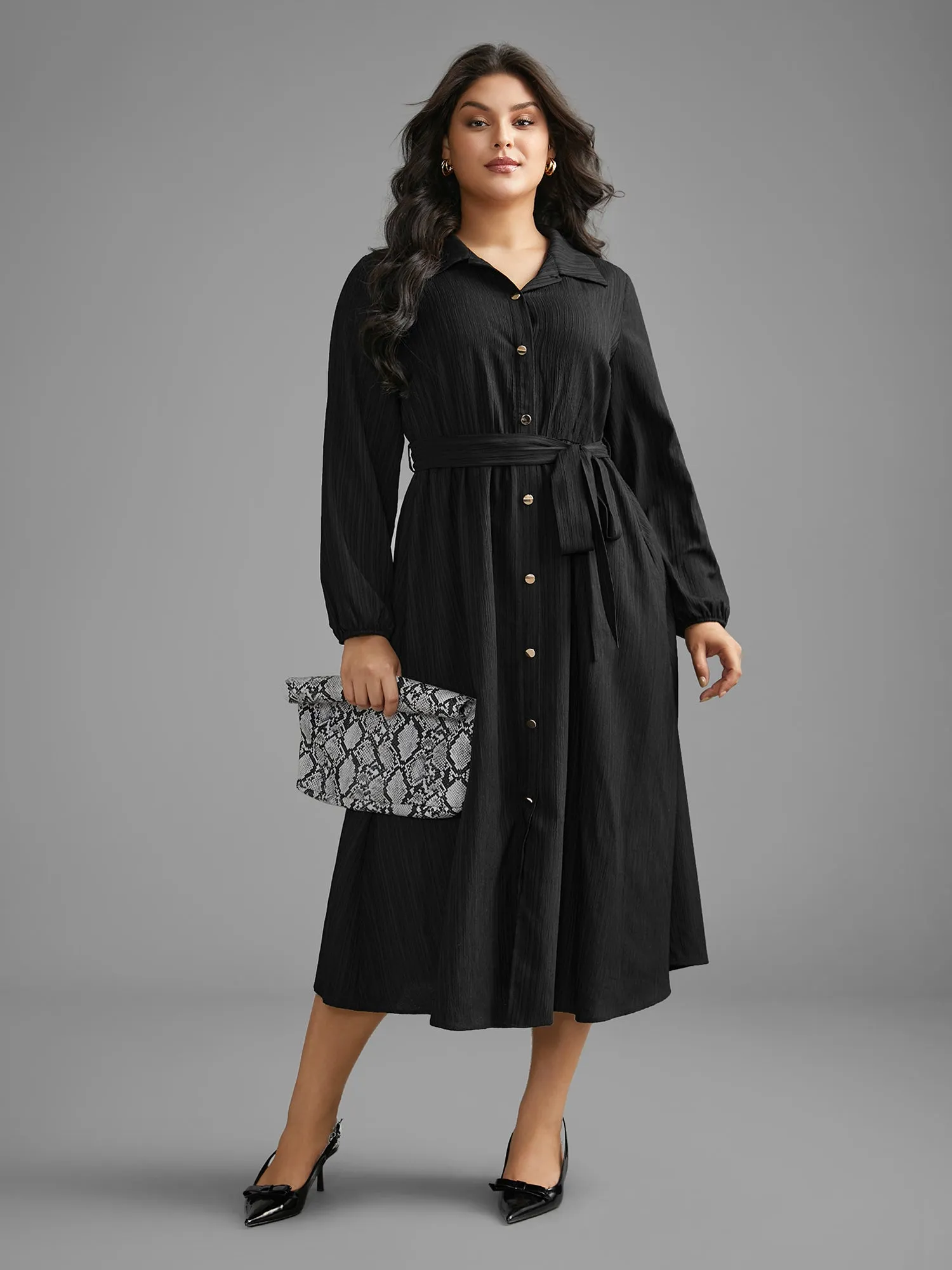 Textured Shirt Collar Button Up Dress sold by Bloomchic