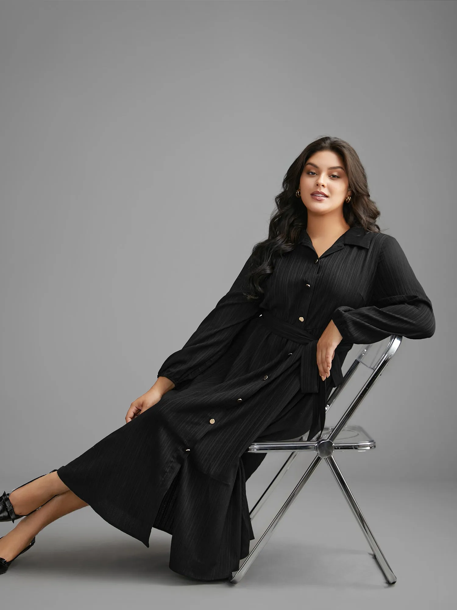 Textured Shirt Collar Button Up Dress sold by Bloomchic product image thumbnail 2