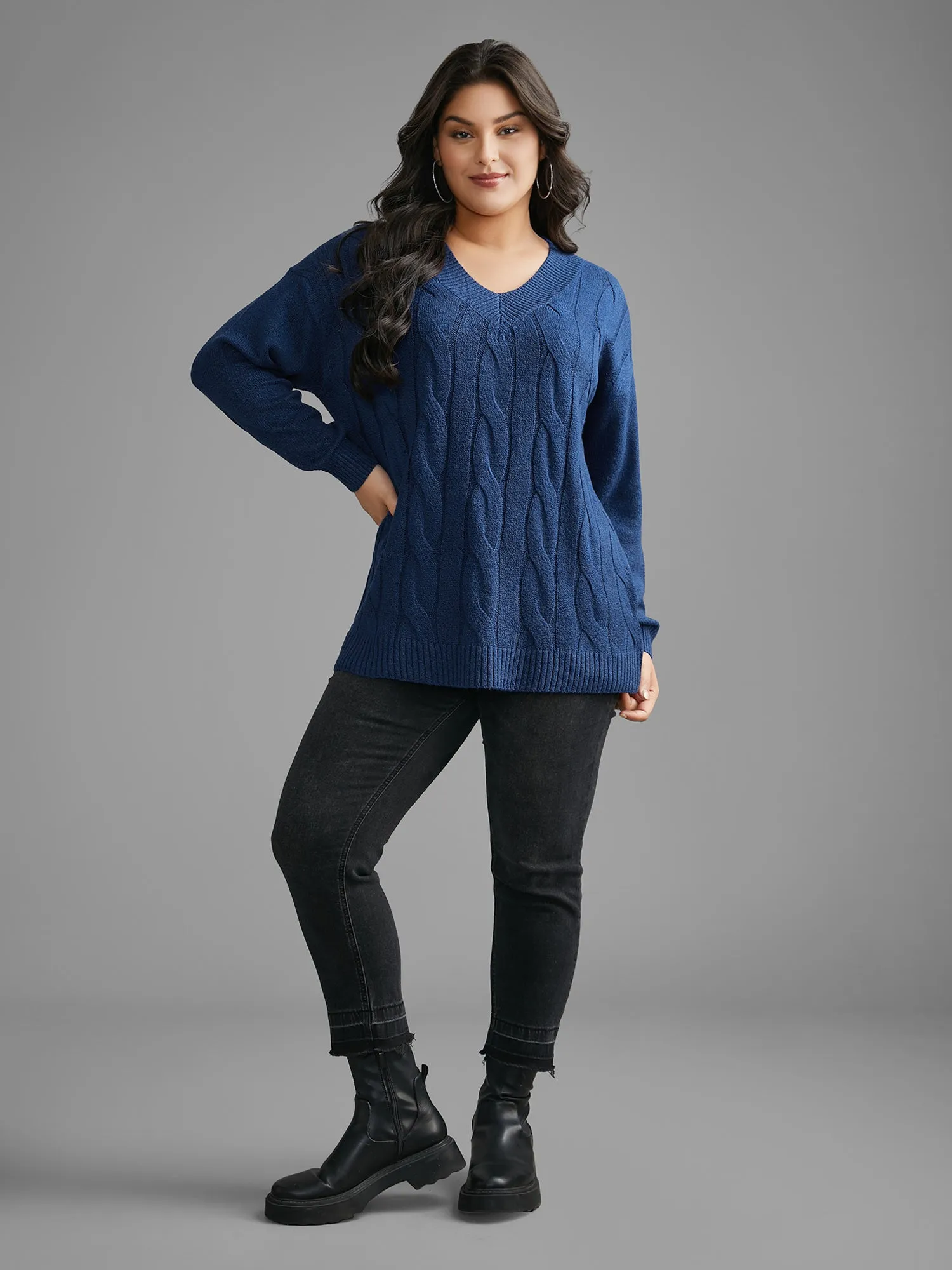 V Neck Cable Knit Texture Pullover sold by Bloomchic product image thumbnail 4