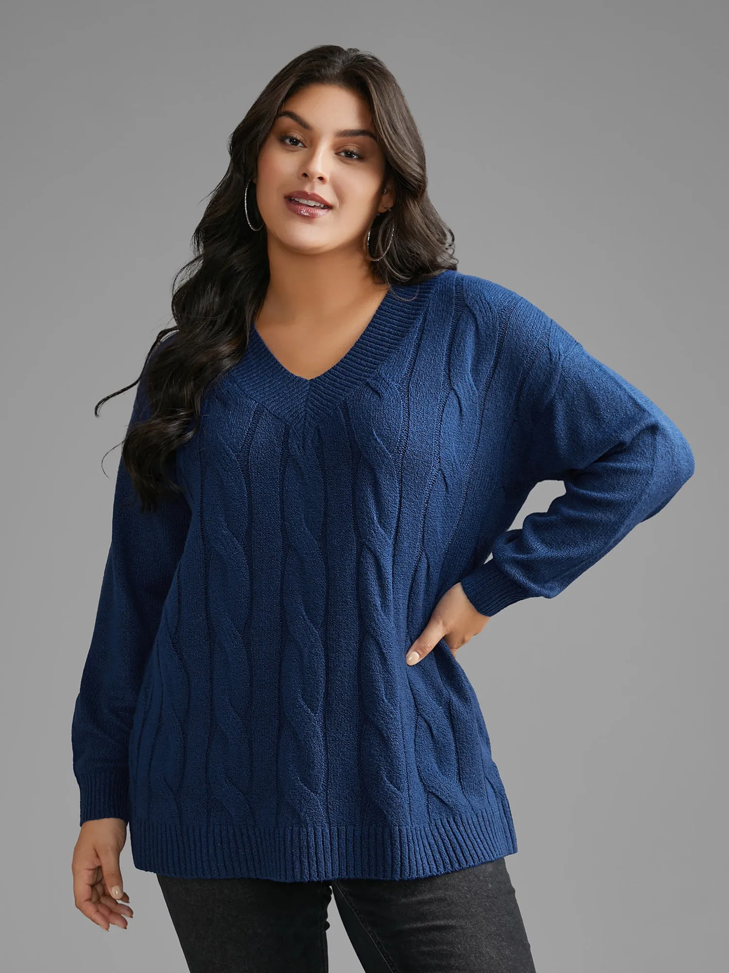 V Neck Cable Knit Texture Pullover sold by Bloomchic product image thumbnail 3