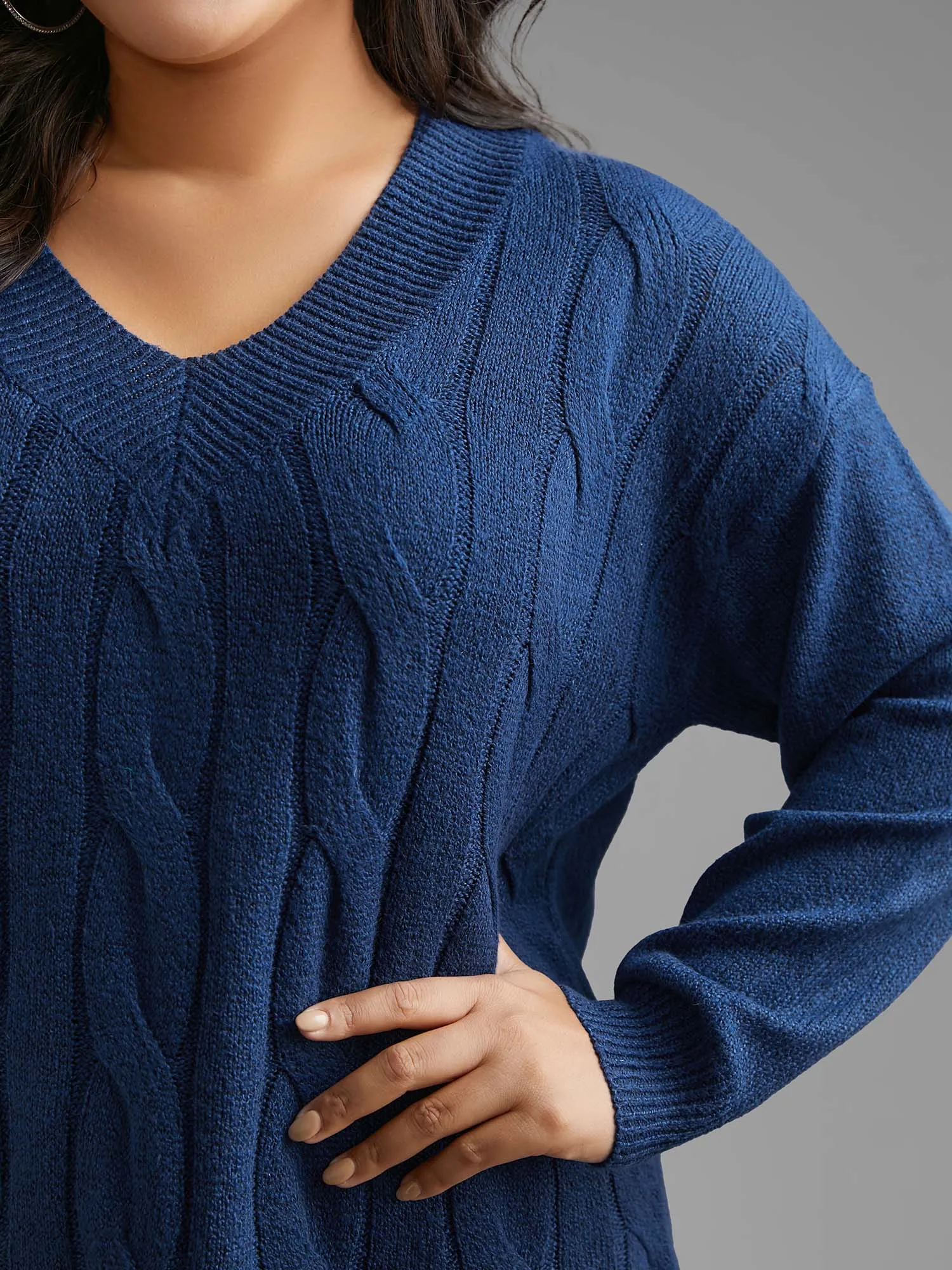 V Neck Cable Knit Texture Pullover sold by Bloomchic product image thumbnail 5