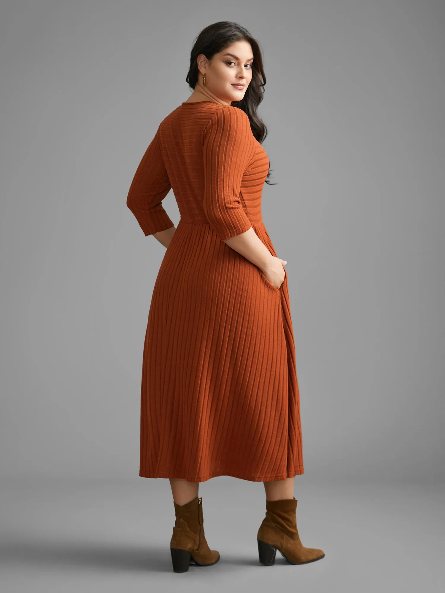 Plain Rib Knit Pocket Midi Dress sold by Bloomchic product image thumbnail 5