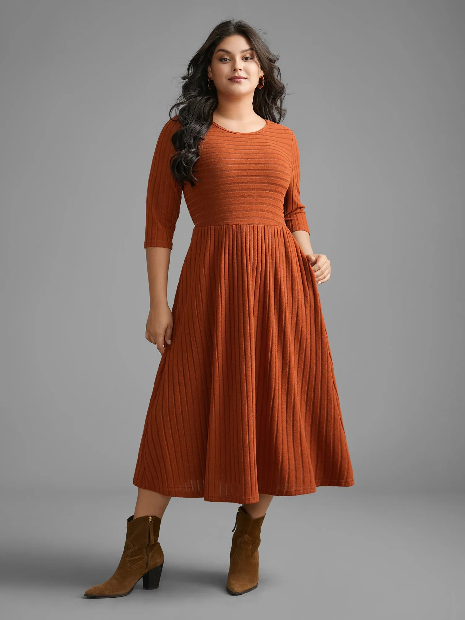 Plain Rib Knit Pocket Midi Dress sold by Bloomchic product image thumbnail 3