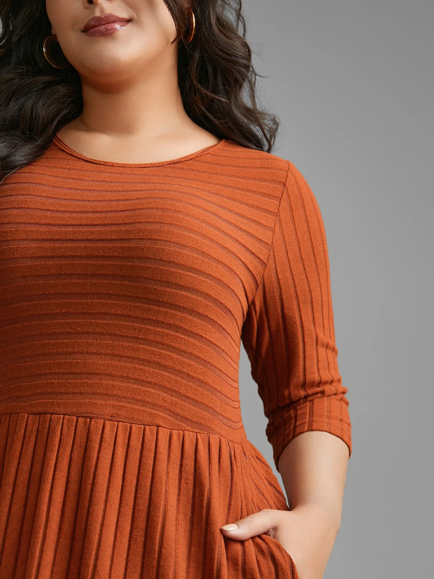 Plain Rib Knit Pocket Midi Dress sold by Bloomchic product image thumbnail 2