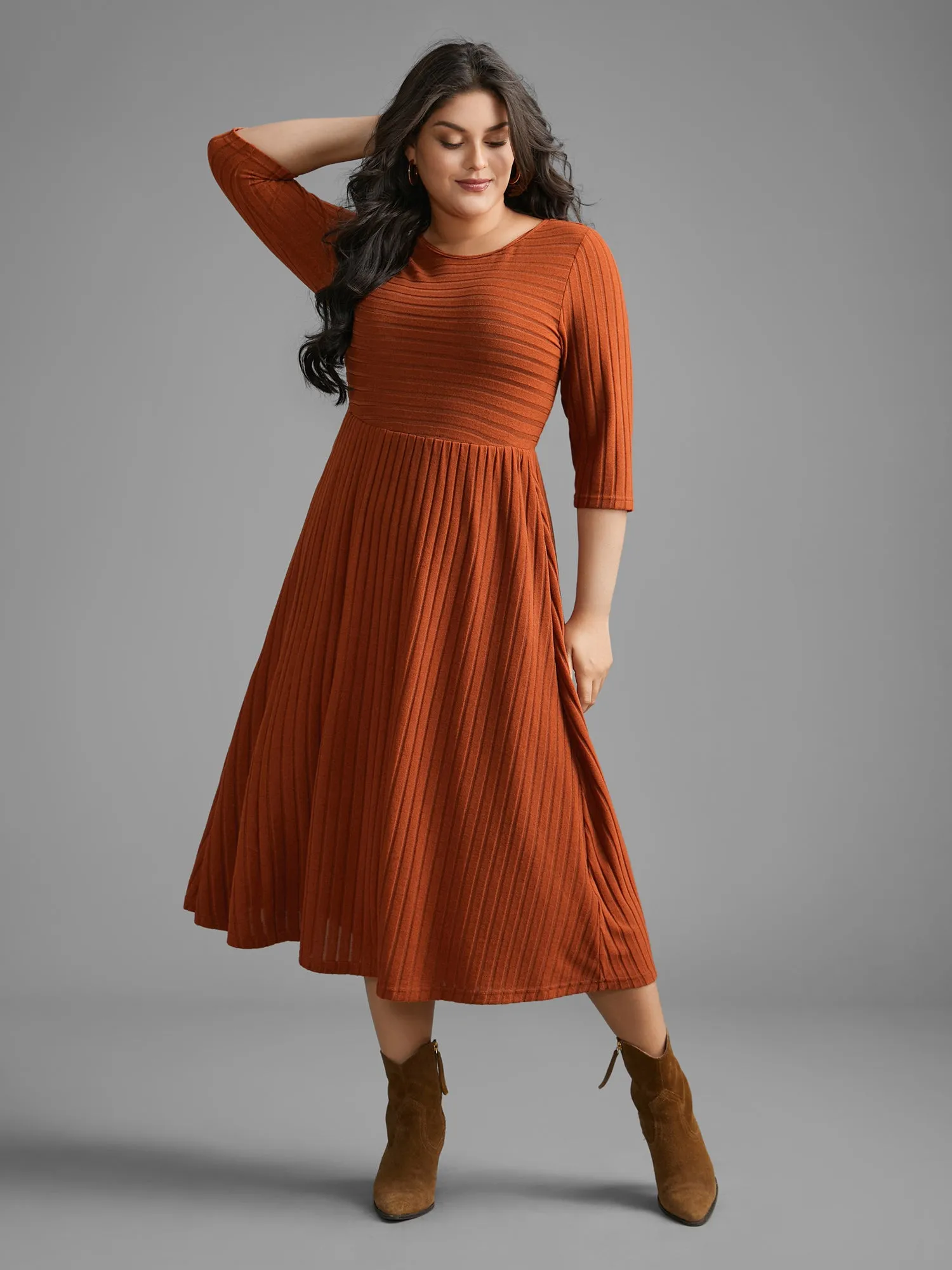 Plain Rib Knit Pocket Midi Dress sold by Bloomchic product image thumbnail 4