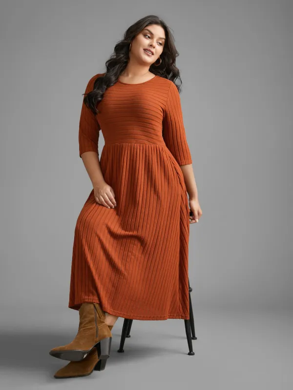 Plain Rib Knit Pocket Midi Dress sold by Bloomchic