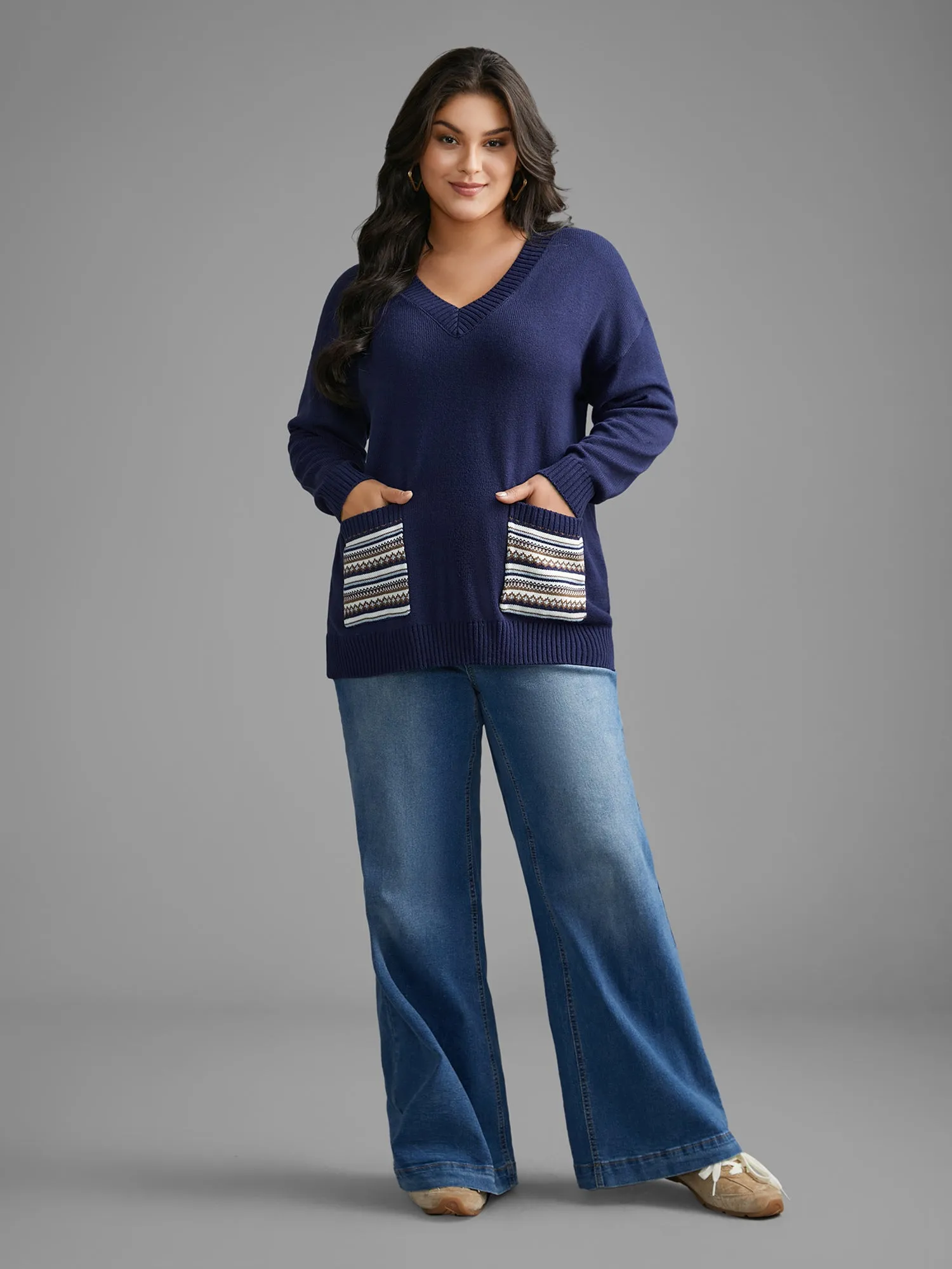 Striped Jacquard Patched Pocket Pullover sold by Bloomchic product image thumbnail 4