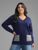 Striped Jacquard Patched Pocket Pullover sold by Bloomchic