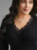 V Neck Lace Panel Lantern Sleeve Pullover sold by Bloomchic