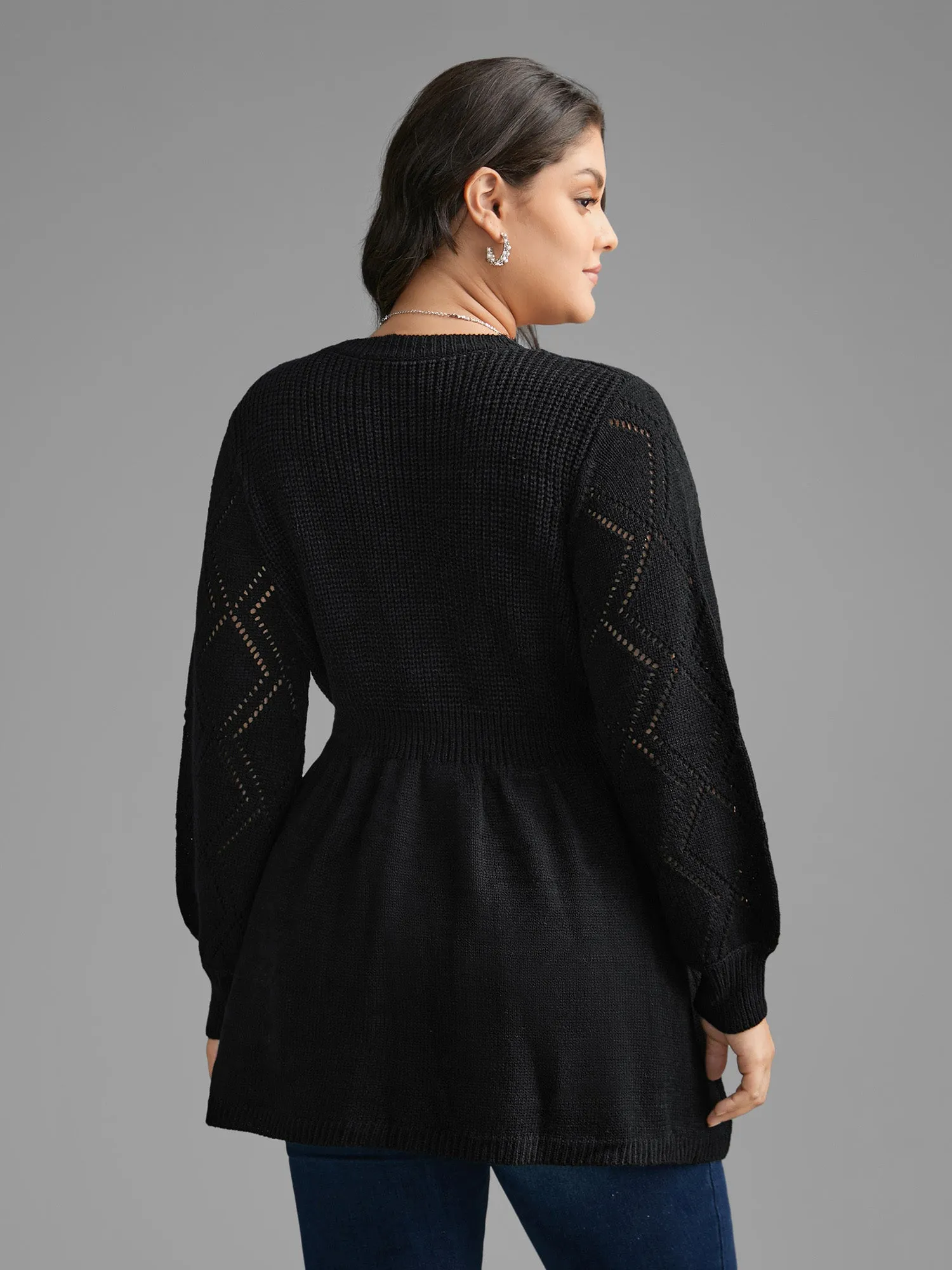 V Neck Lace Panel Lantern Sleeve Pullover sold by Bloomchic product image thumbnail 2