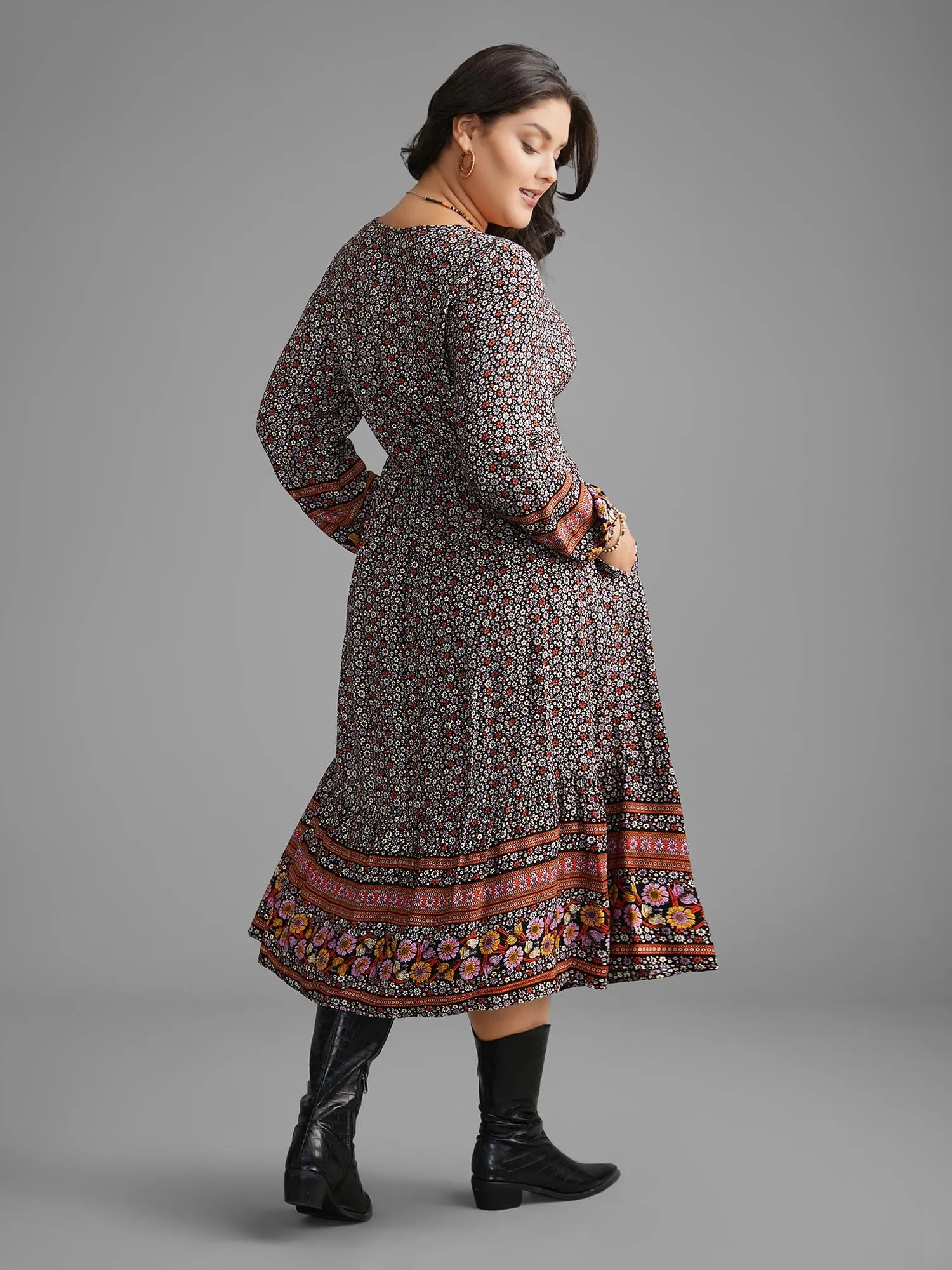 Boho Print Elastic Waist Button Detail Dress sold by Bloomchic product image thumbnail 5