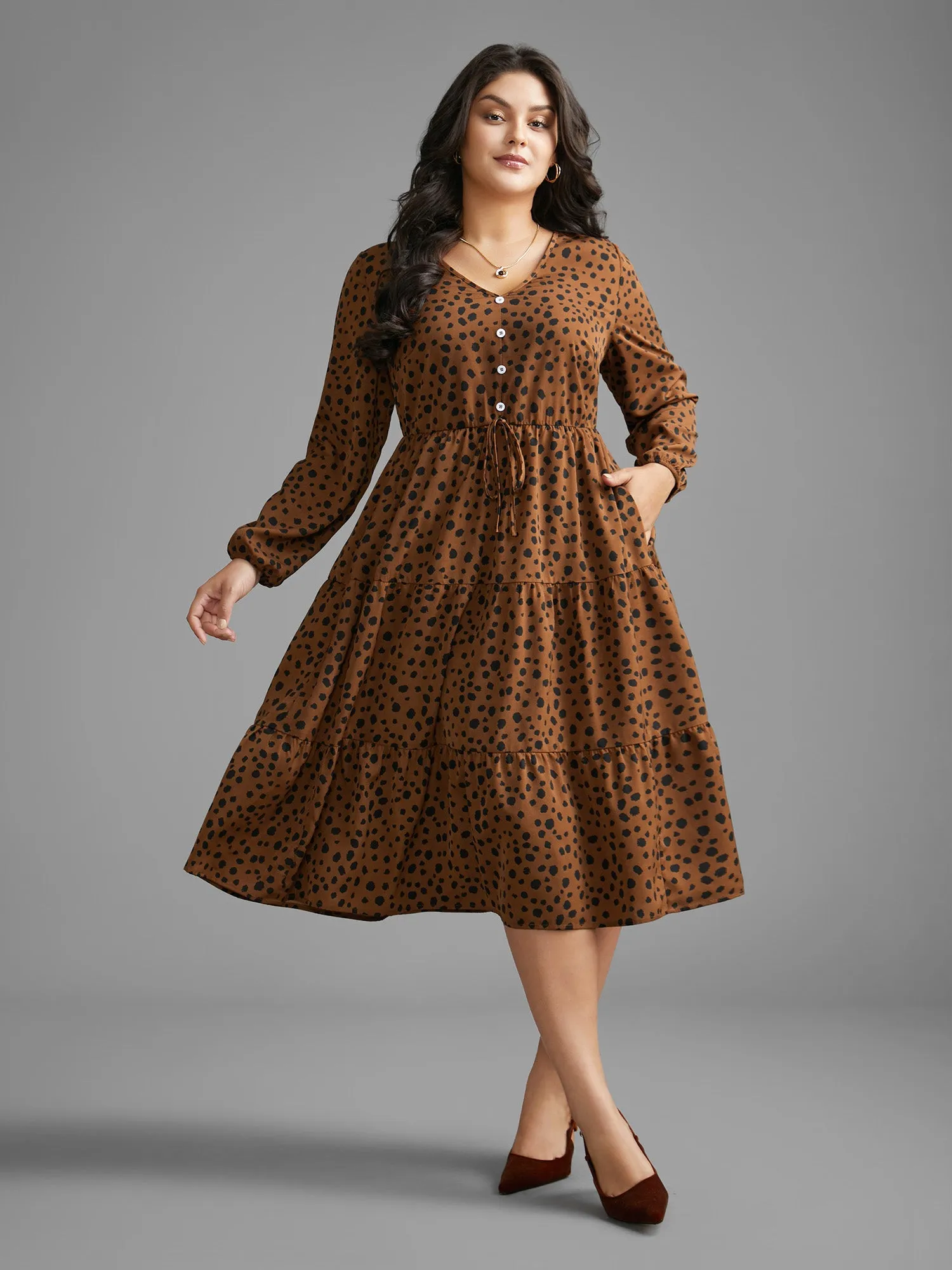 Leopard Print Tie Knot Ruffle Layered Hem Dress sold by Bloomchic
