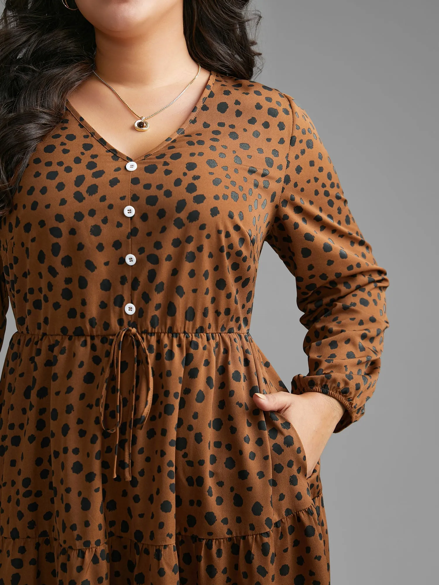 Leopard Print Tie Knot Ruffle Layered Hem Dress sold by Bloomchic product image thumbnail 4