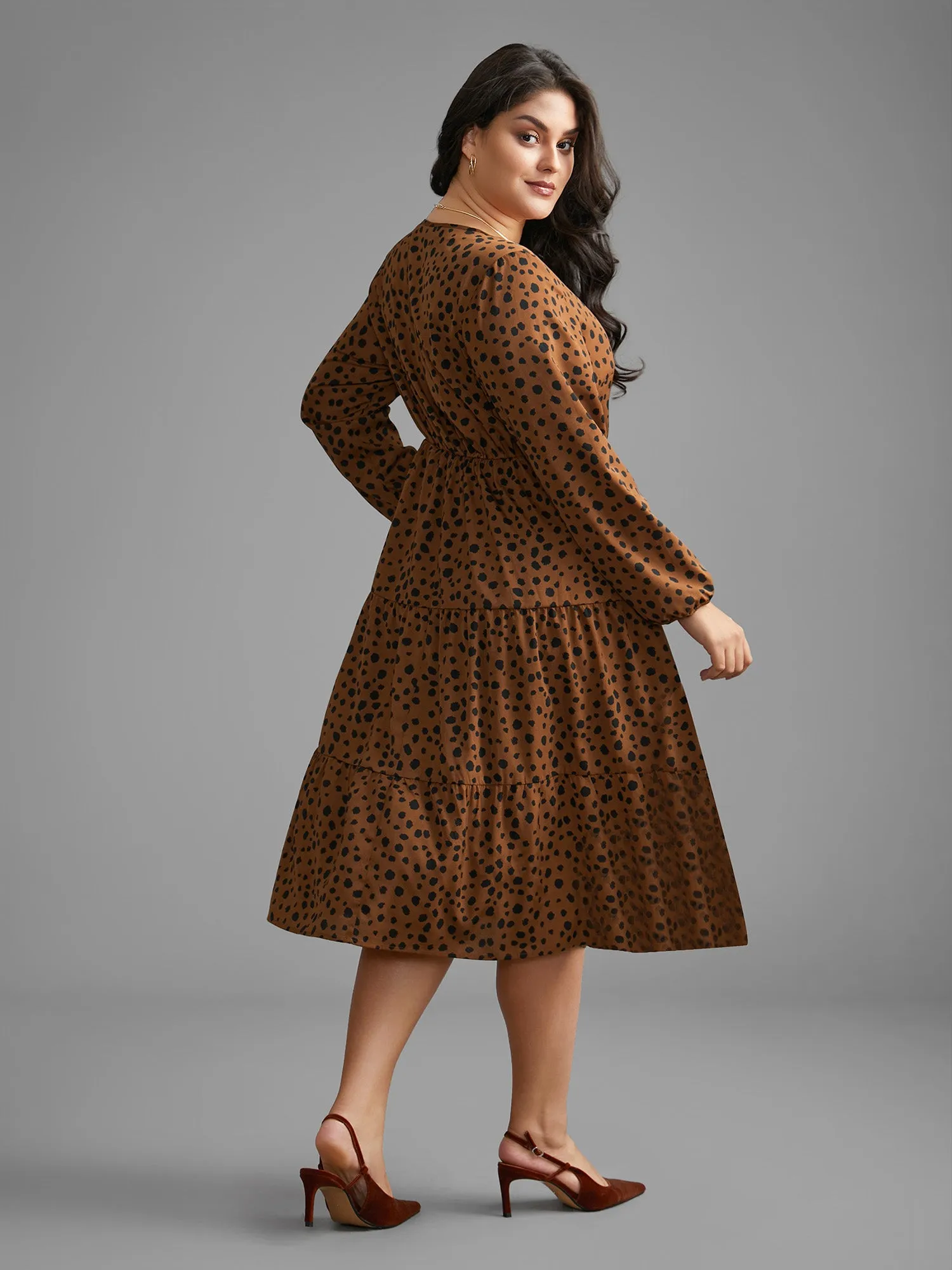 Leopard Print Tie Knot Ruffle Layered Hem Dress sold by Bloomchic product image thumbnail 3