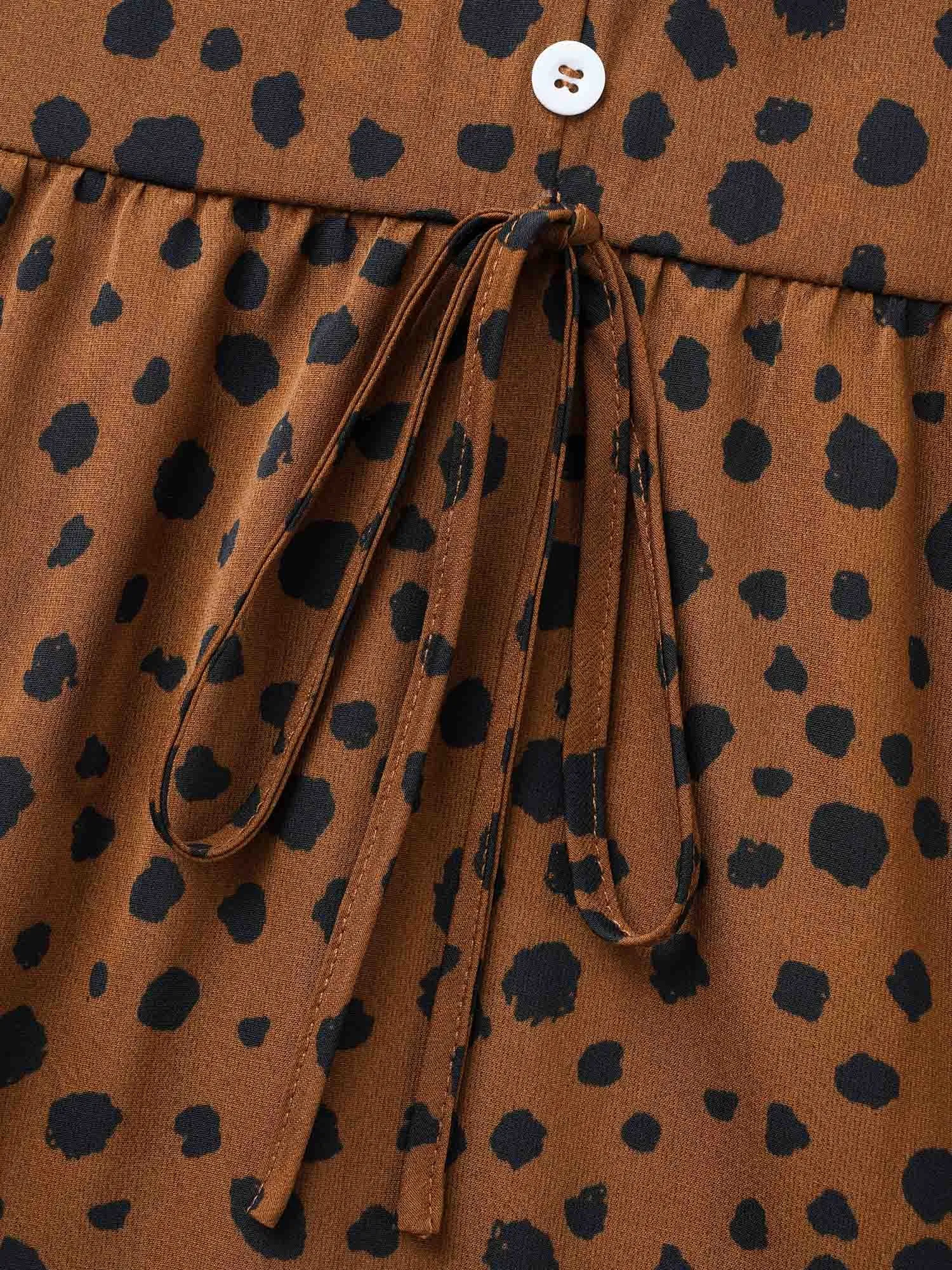 Leopard Print Tie Knot Ruffle Layered Hem Dress sold by Bloomchic product image thumbnail 5