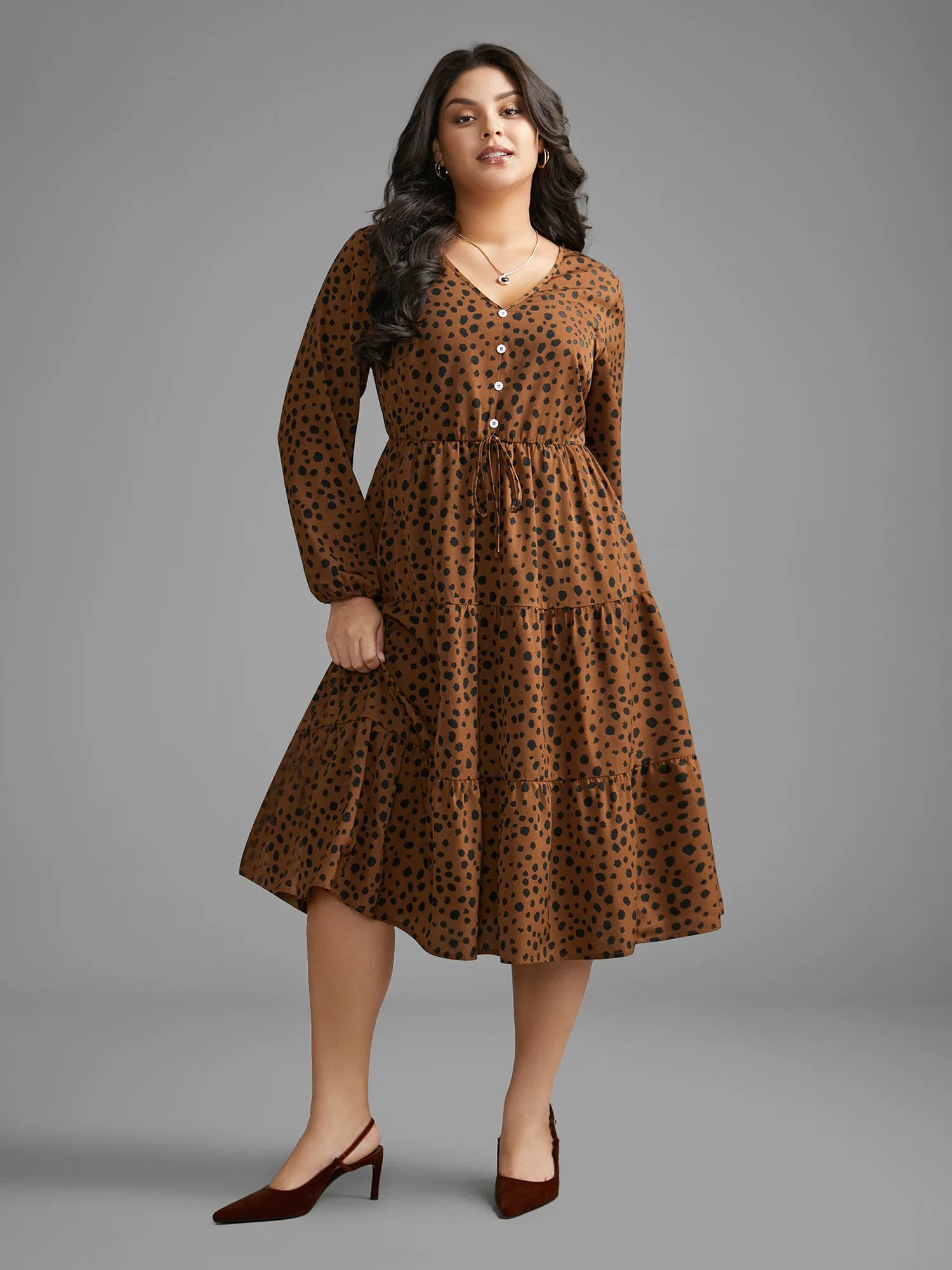 Leopard Print Tie Knot Ruffle Layered Hem Dress sold by Bloomchic product image thumbnail 2