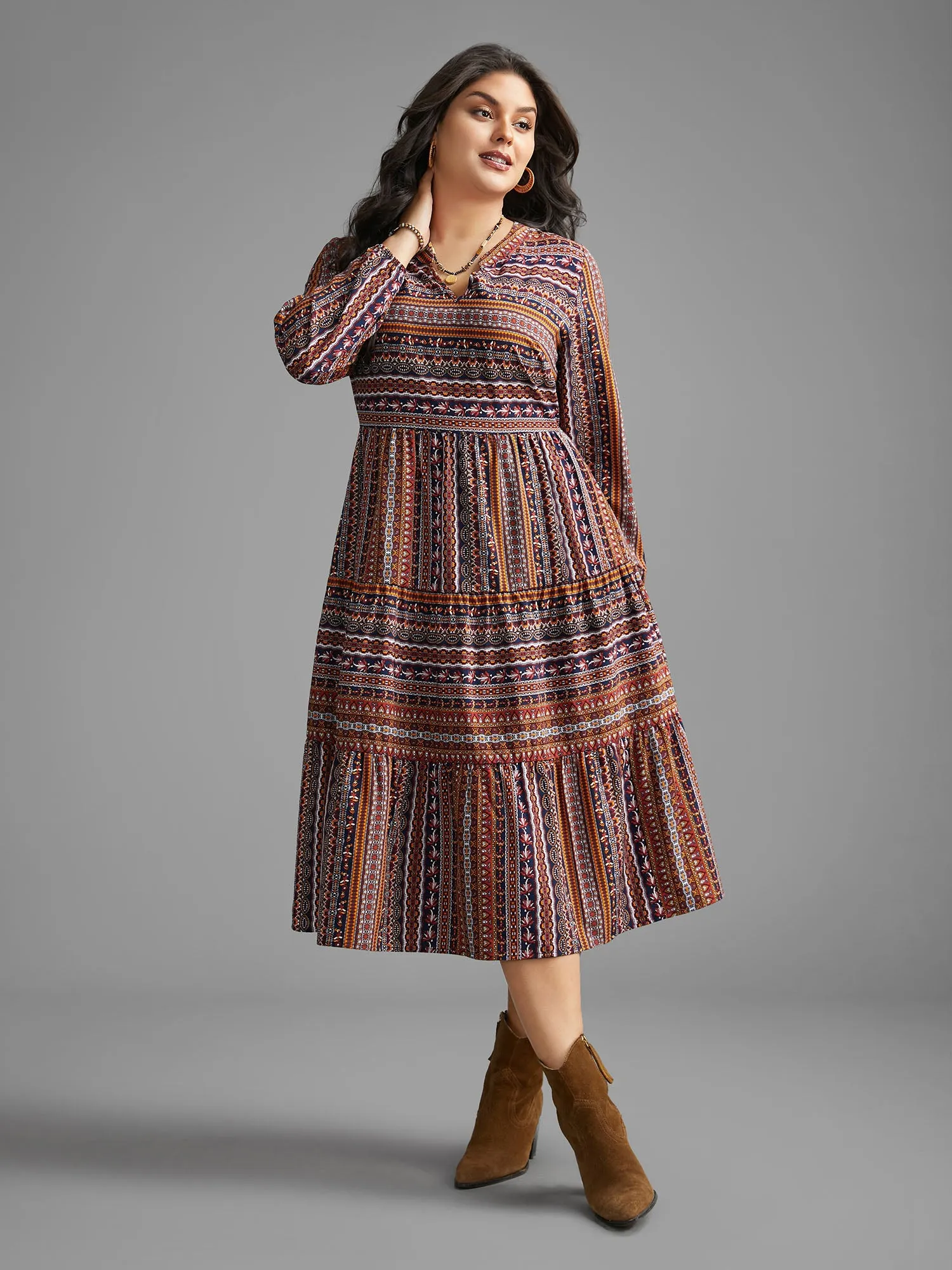 Bandana Striped Ruffle Layered Hem Dress sold by Bloomchic