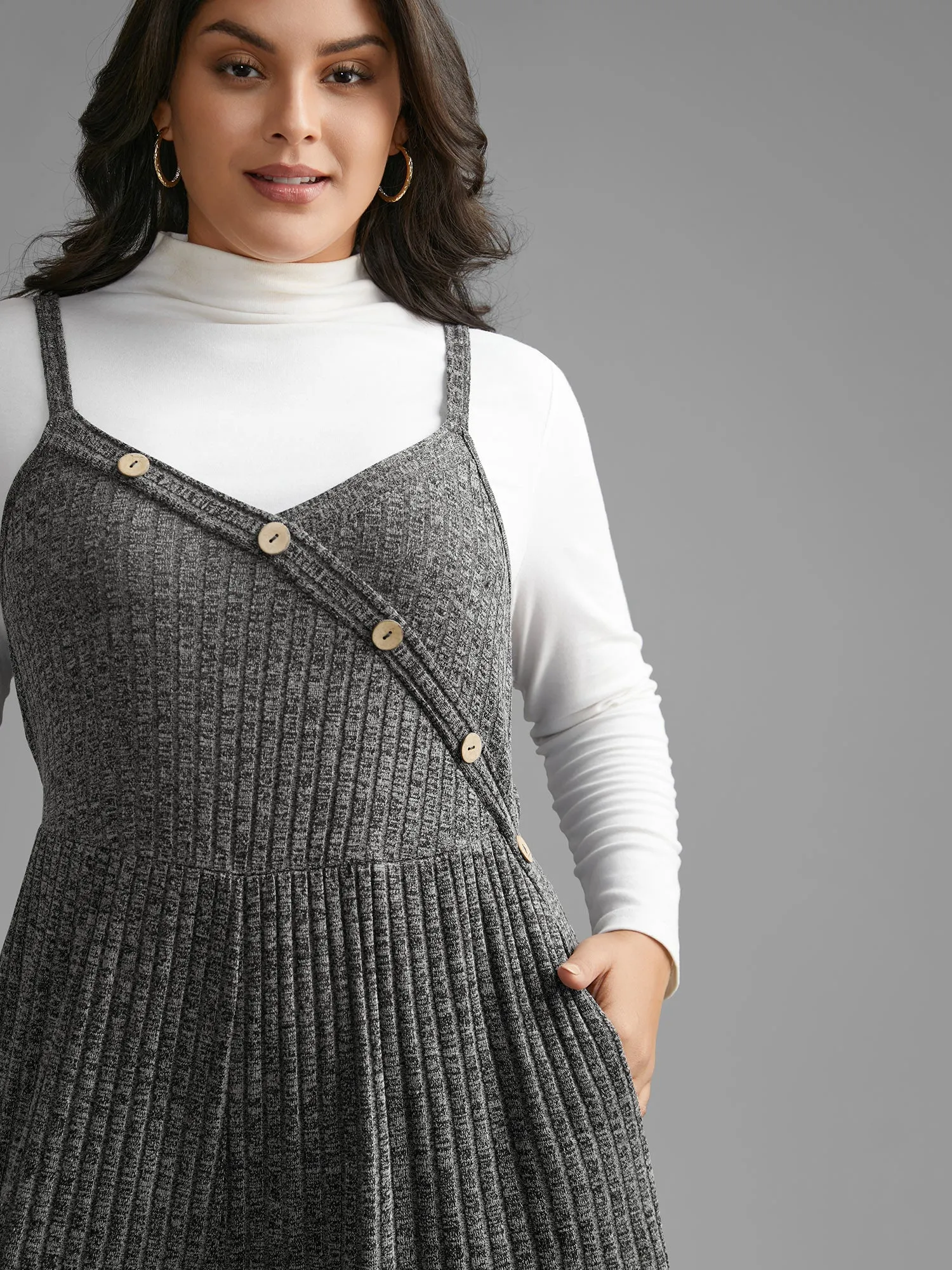 Plain Rib Knit Button Detail Jumpsuit sold by Bloomchic product image thumbnail 2