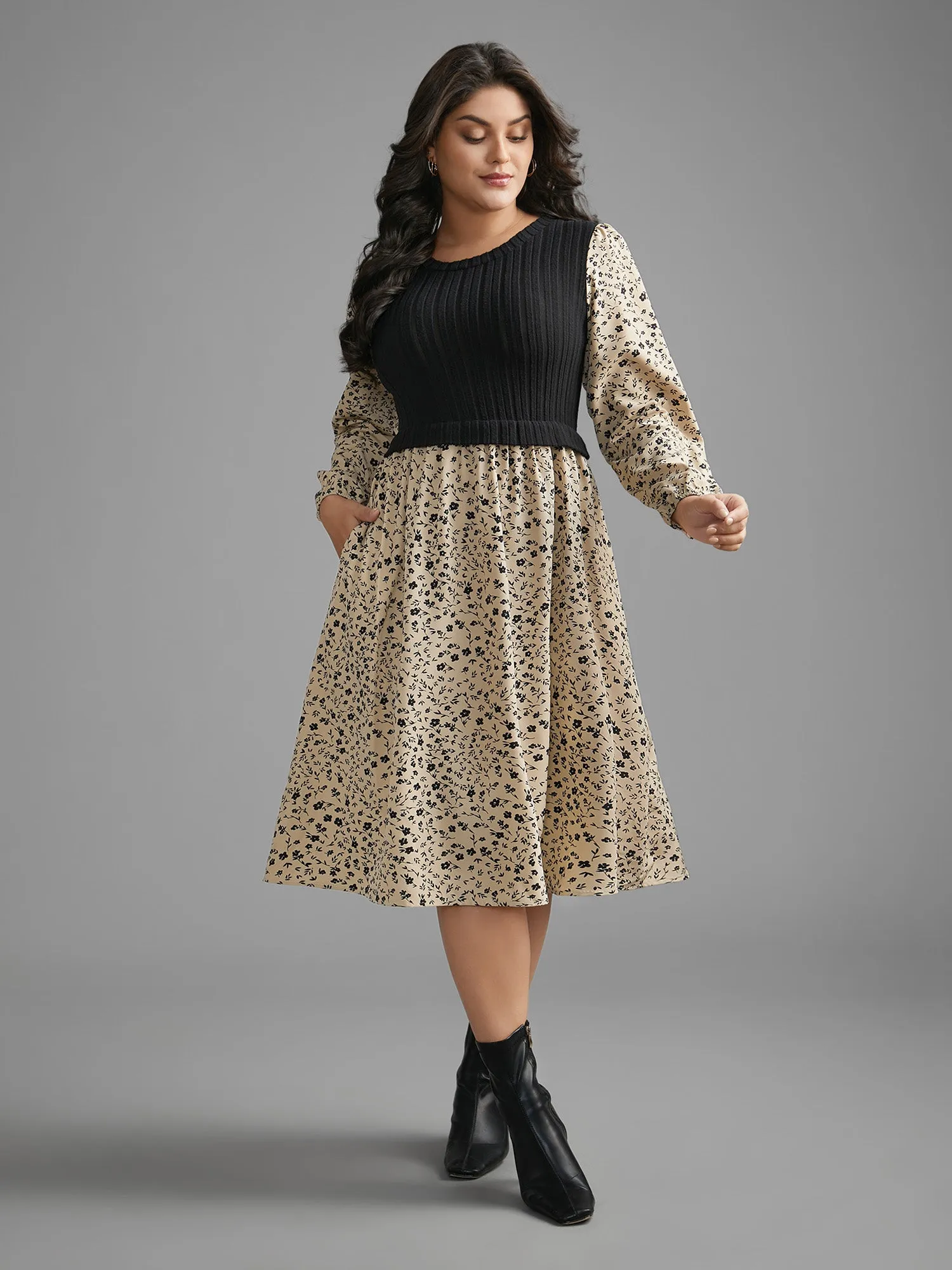 Ditsy Floral Texture Patchwork Midi Dress sold by Bloomchic product image thumbnail 4