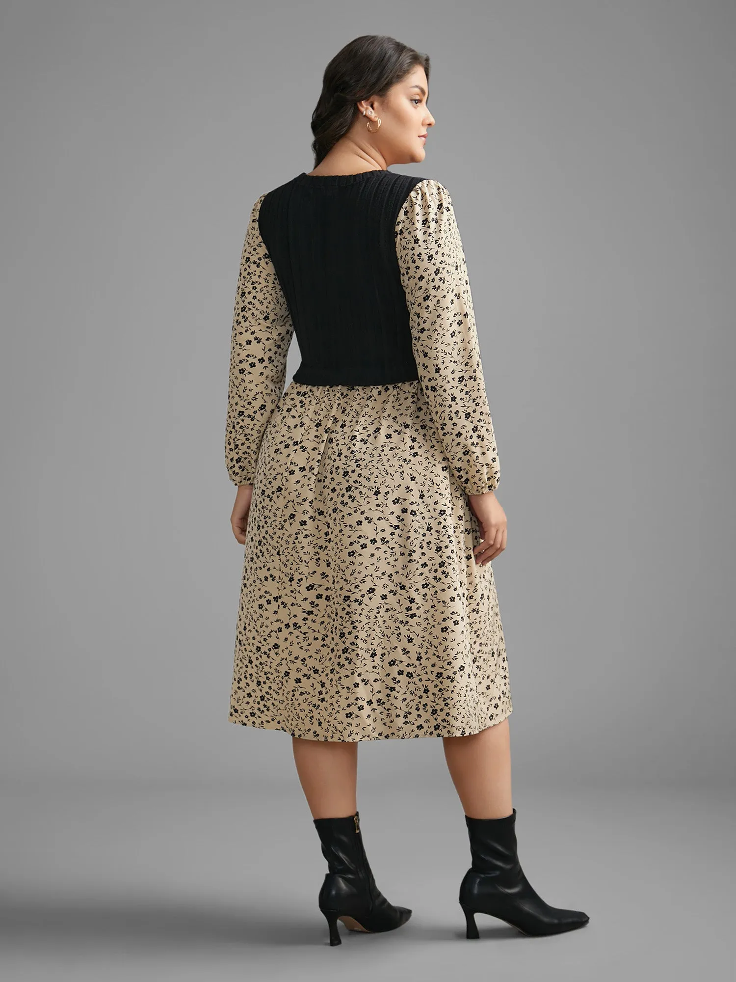 Ditsy Floral Texture Patchwork Midi Dress sold by Bloomchic product image thumbnail 5
