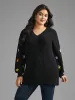 V Neck Crochet Floral Drop Shoulder Pullover sold by Bloomchic
