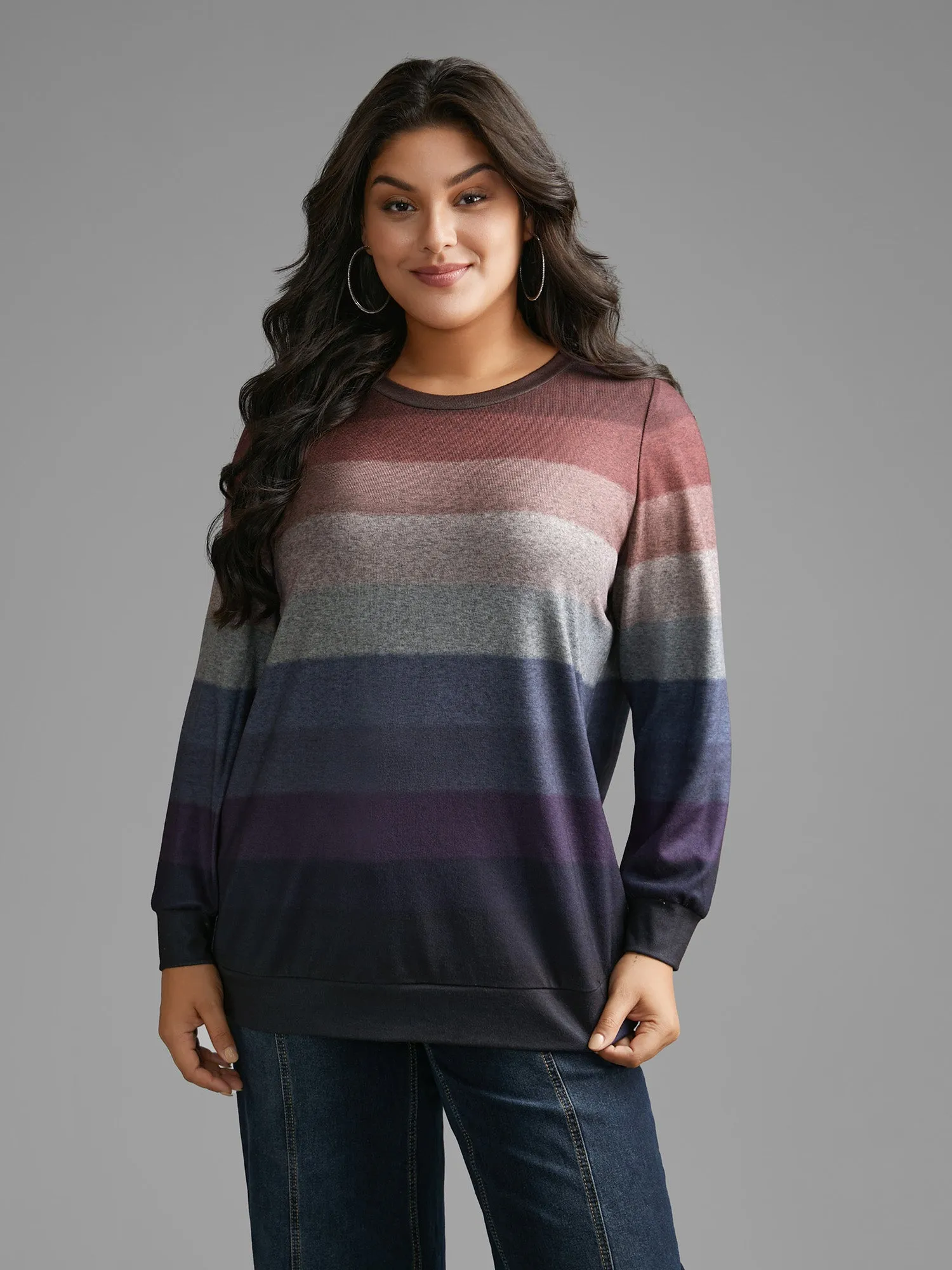 Ombre Contrast Round Neck Sweatshirt sold by Bloomchic