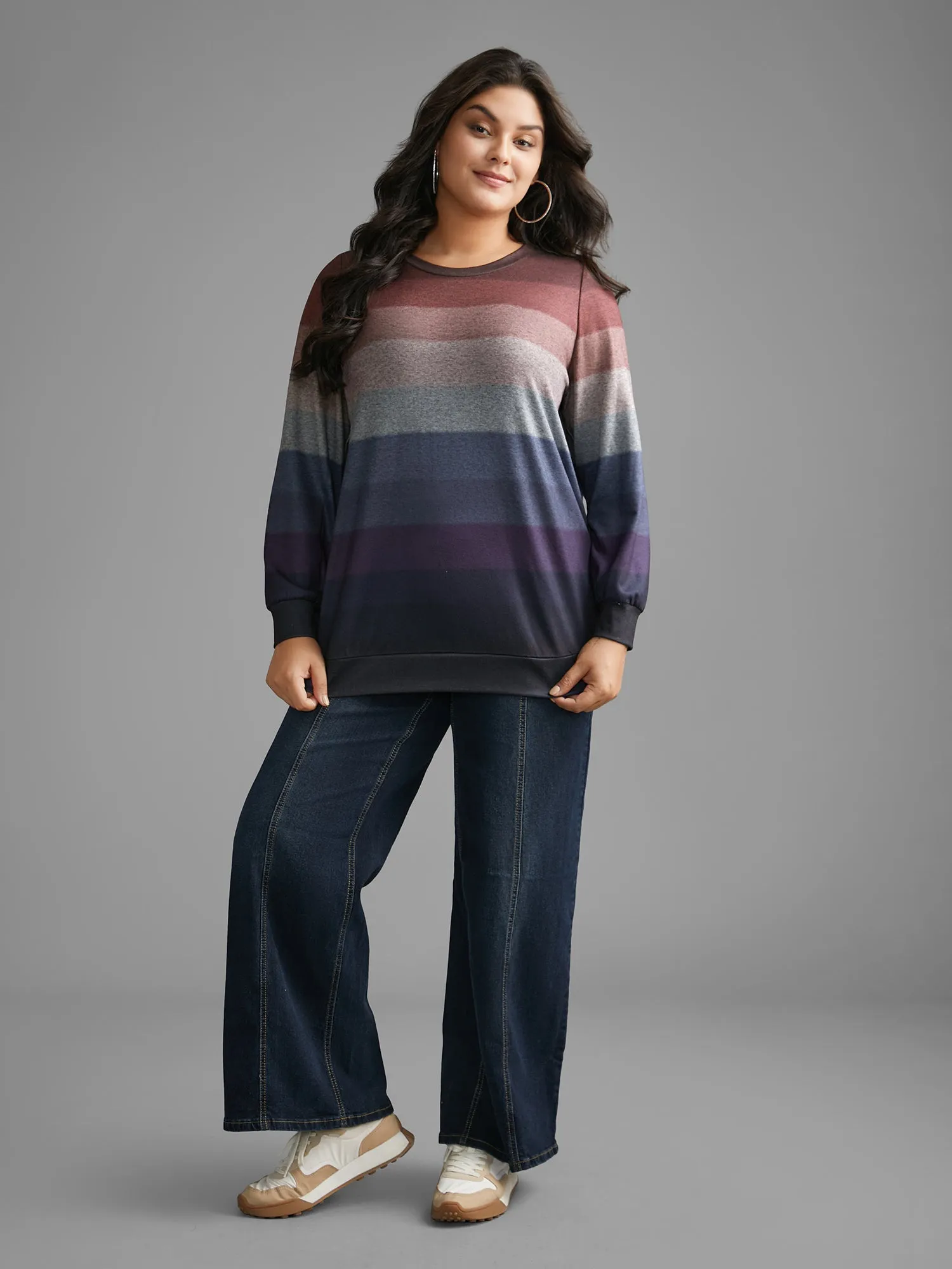 Ombre Contrast Round Neck Sweatshirt sold by Bloomchic product image thumbnail 5