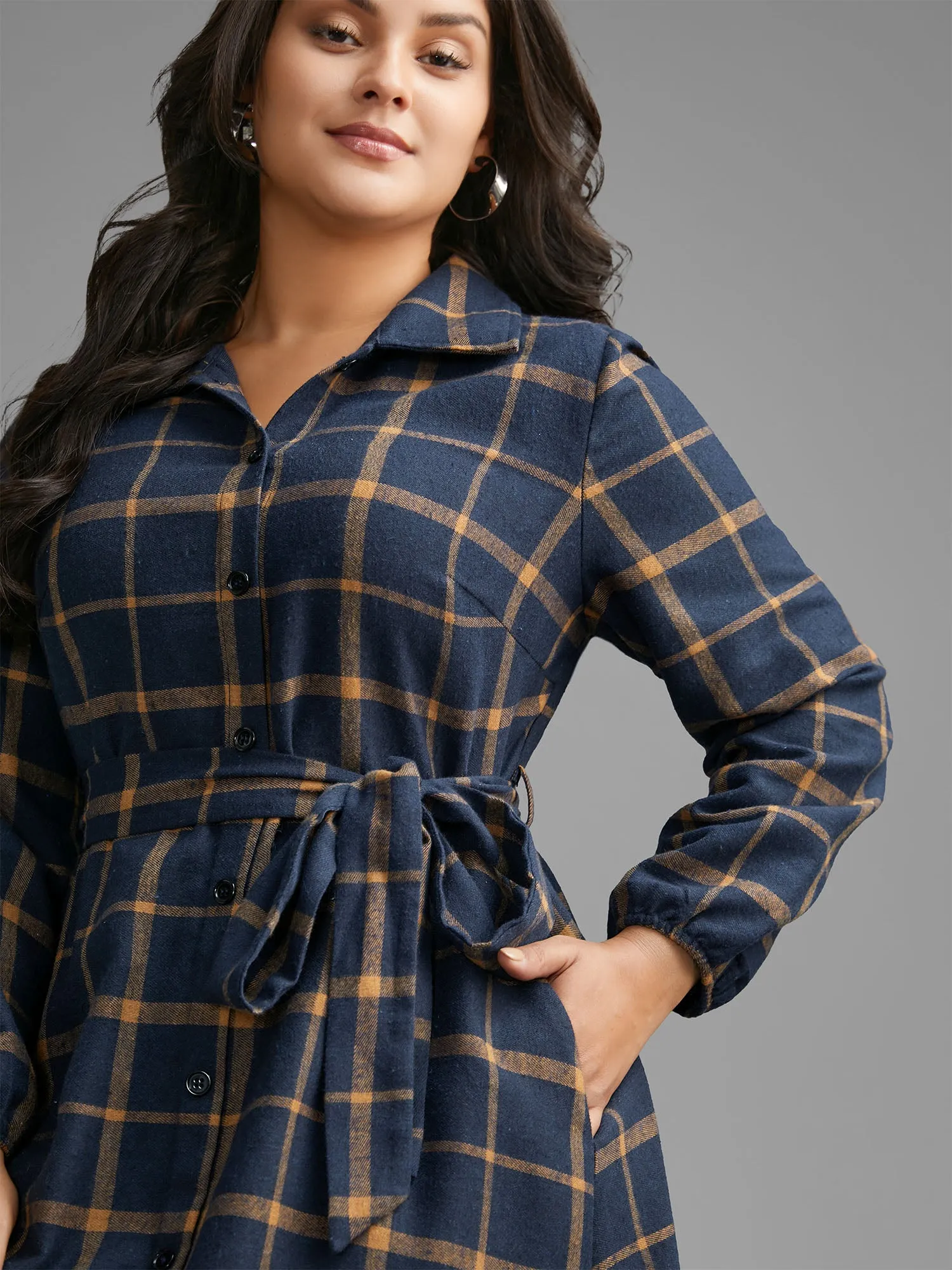 Plaid Button Through Belted Dress sold by Bloomchic product image thumbnail 4