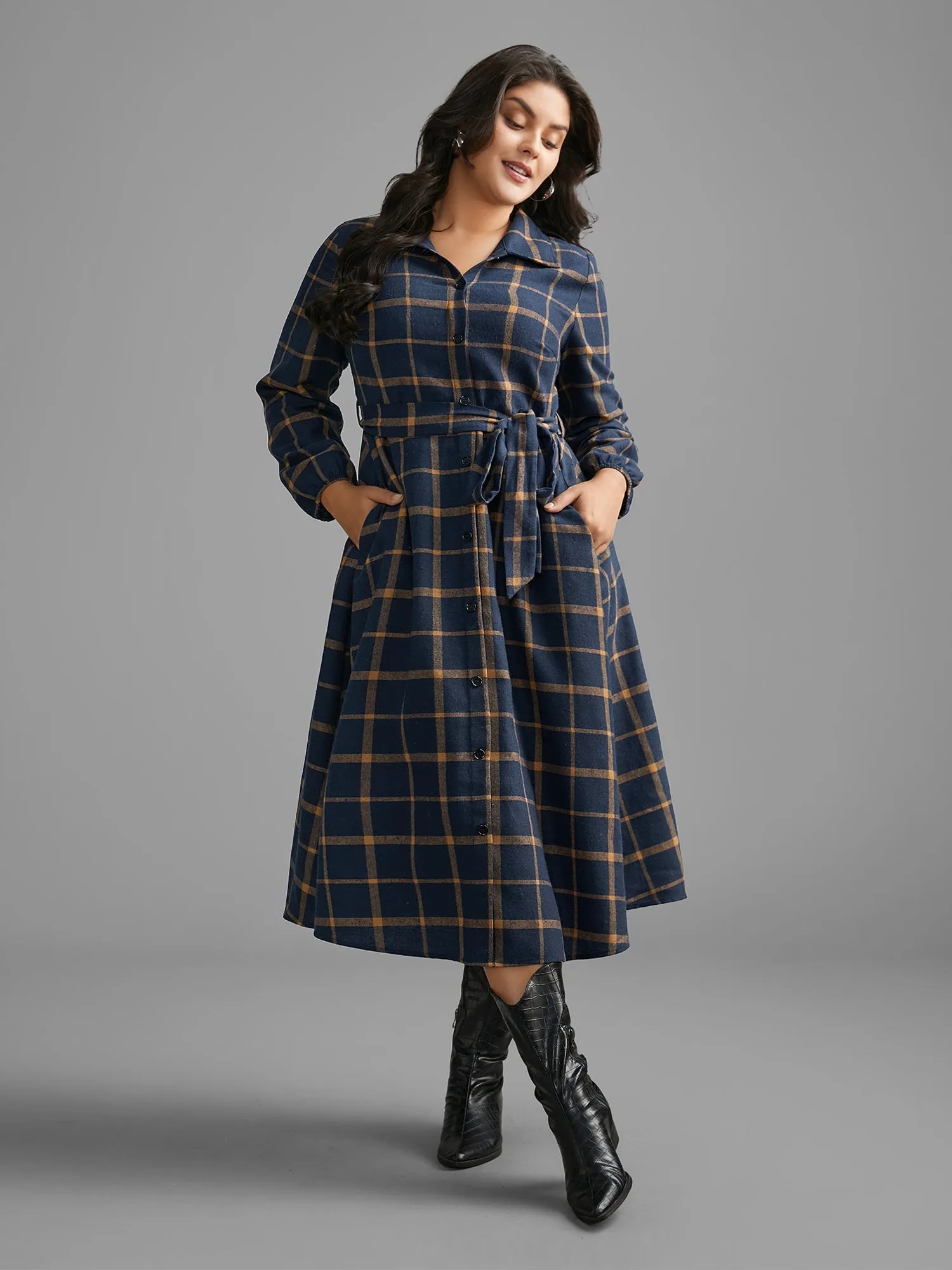 Plaid Button Through Belted Dress sold by Bloomchic product image thumbnail 2