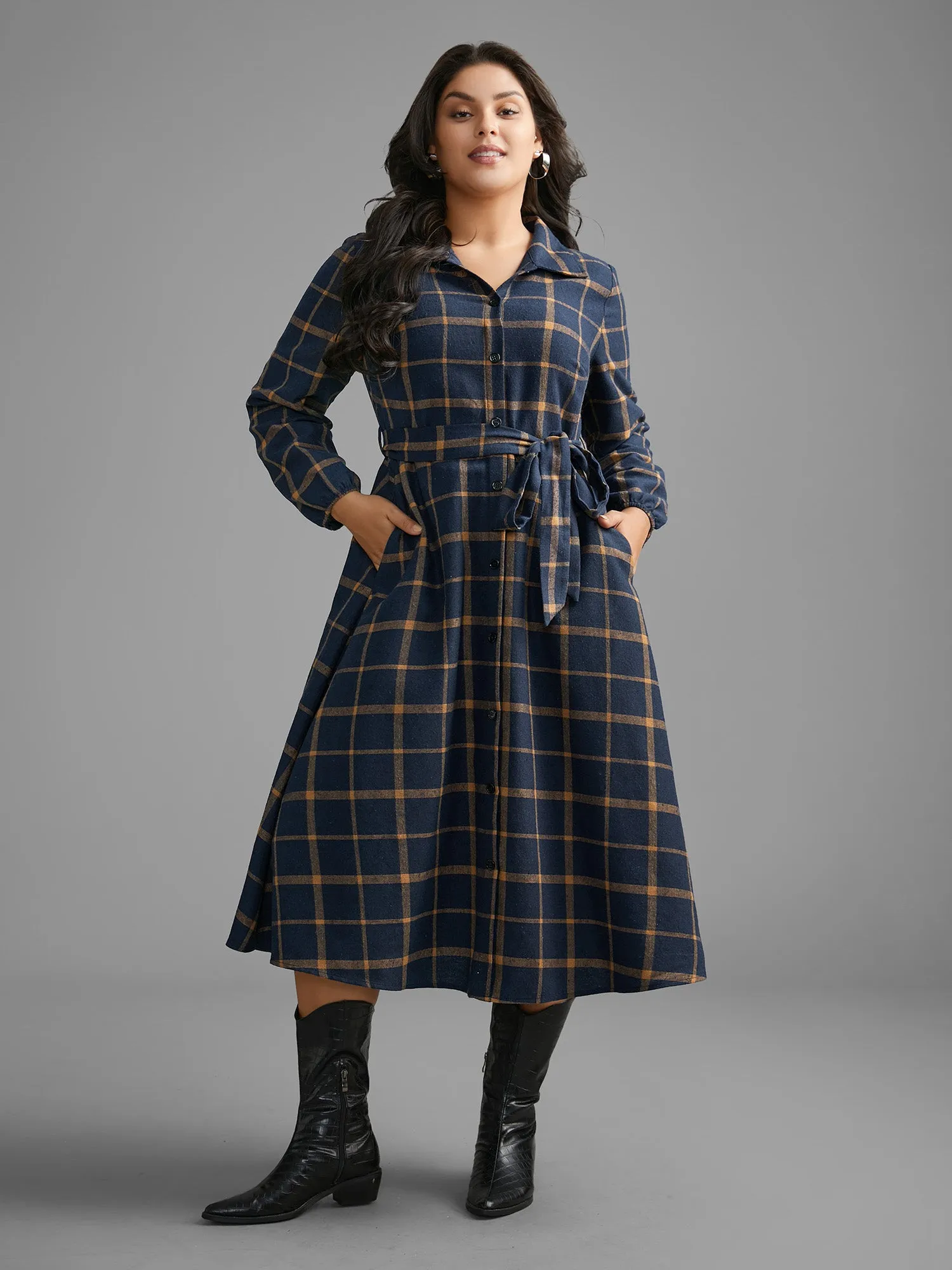 Plaid Button Through Belted Dress sold by Bloomchic