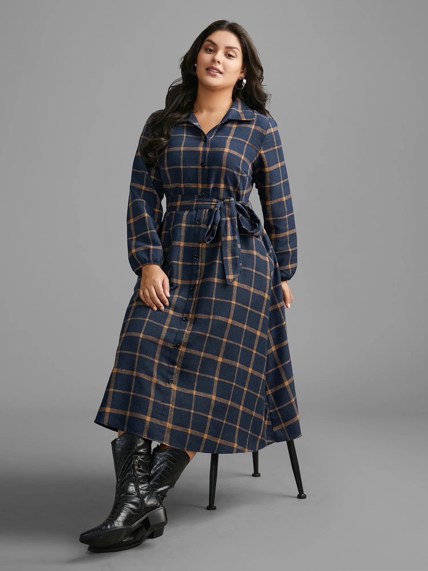 Plaid Button Through Belted Dress sold by Bloomchic product image thumbnail 3
