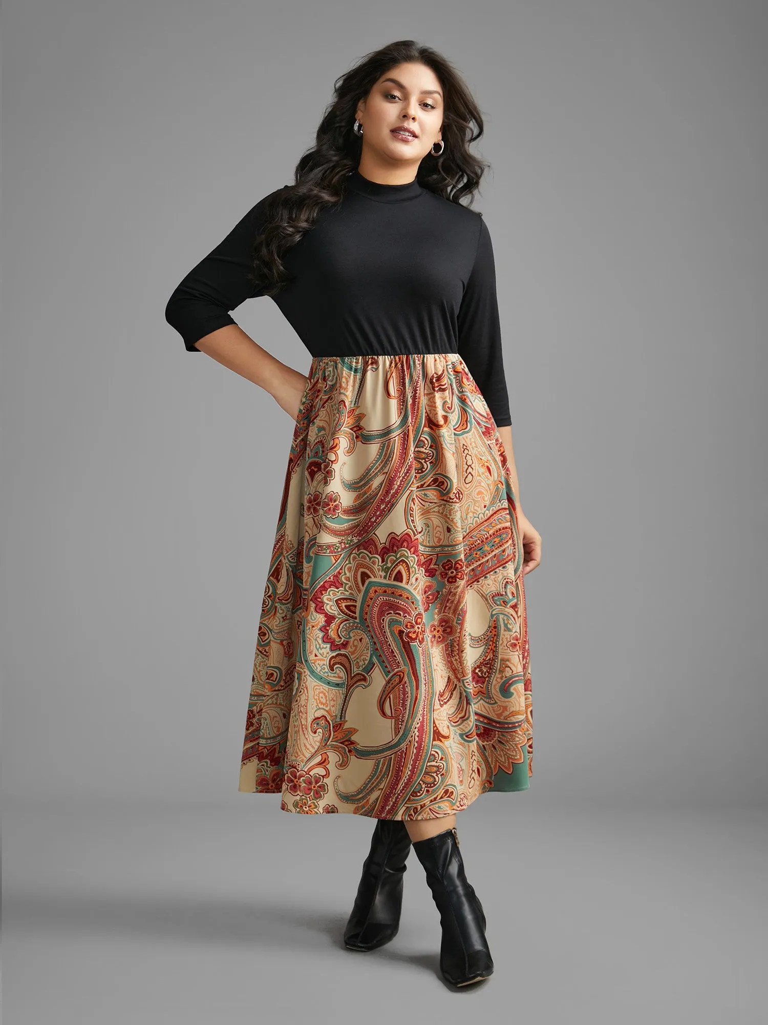 Bandana Print Patchwork Elastic Waist Dress sold by Bloomchic product image thumbnail 2