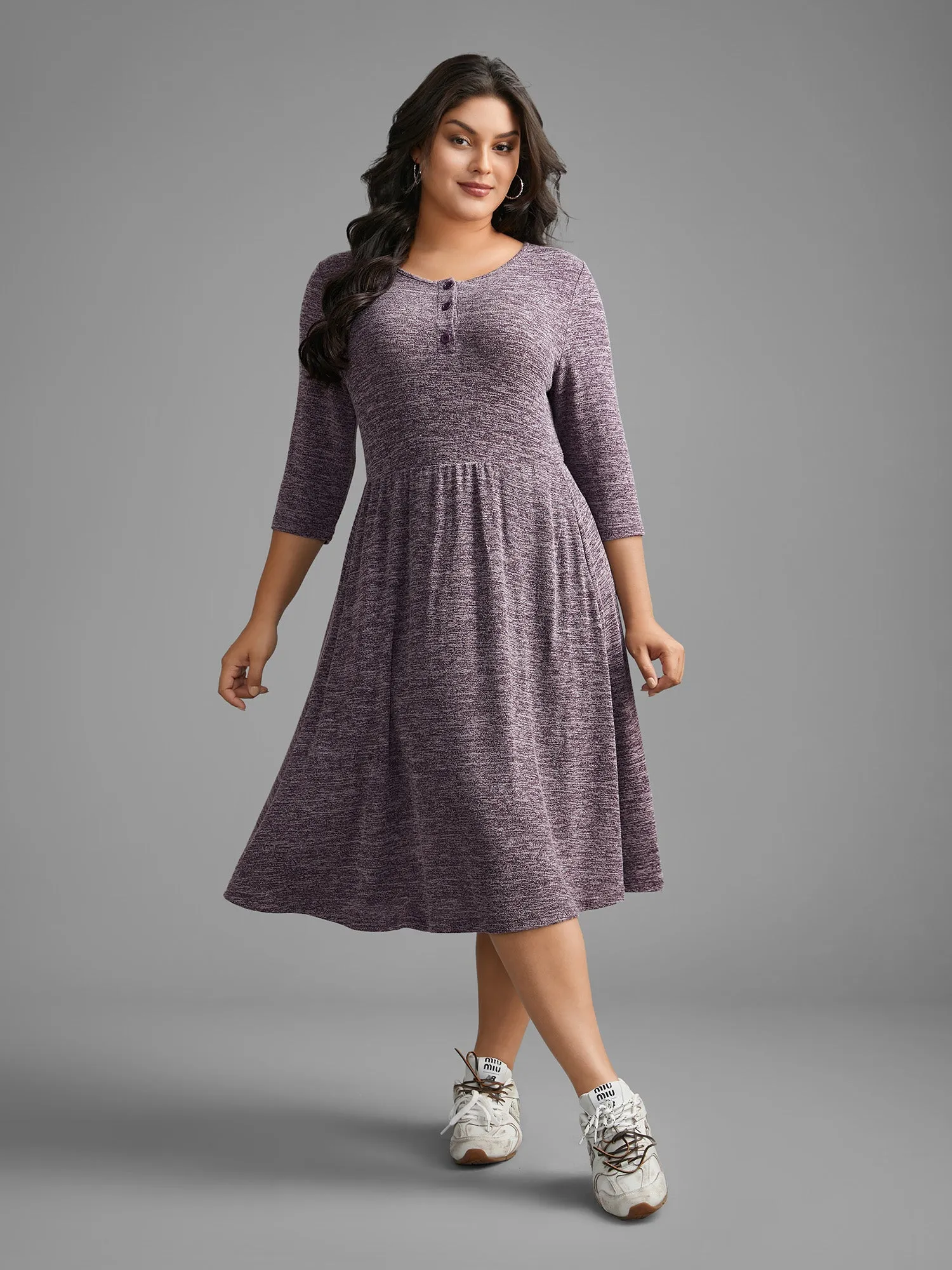 Solid Heather Button Up Knit Dress sold by Bloomchic