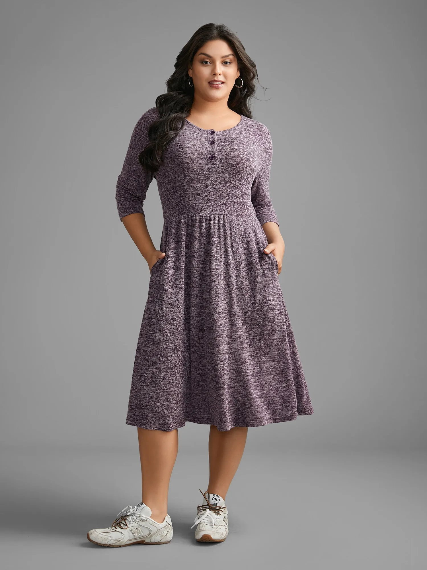 Solid Heather Button Up Knit Dress sold by Bloomchic product image thumbnail 4