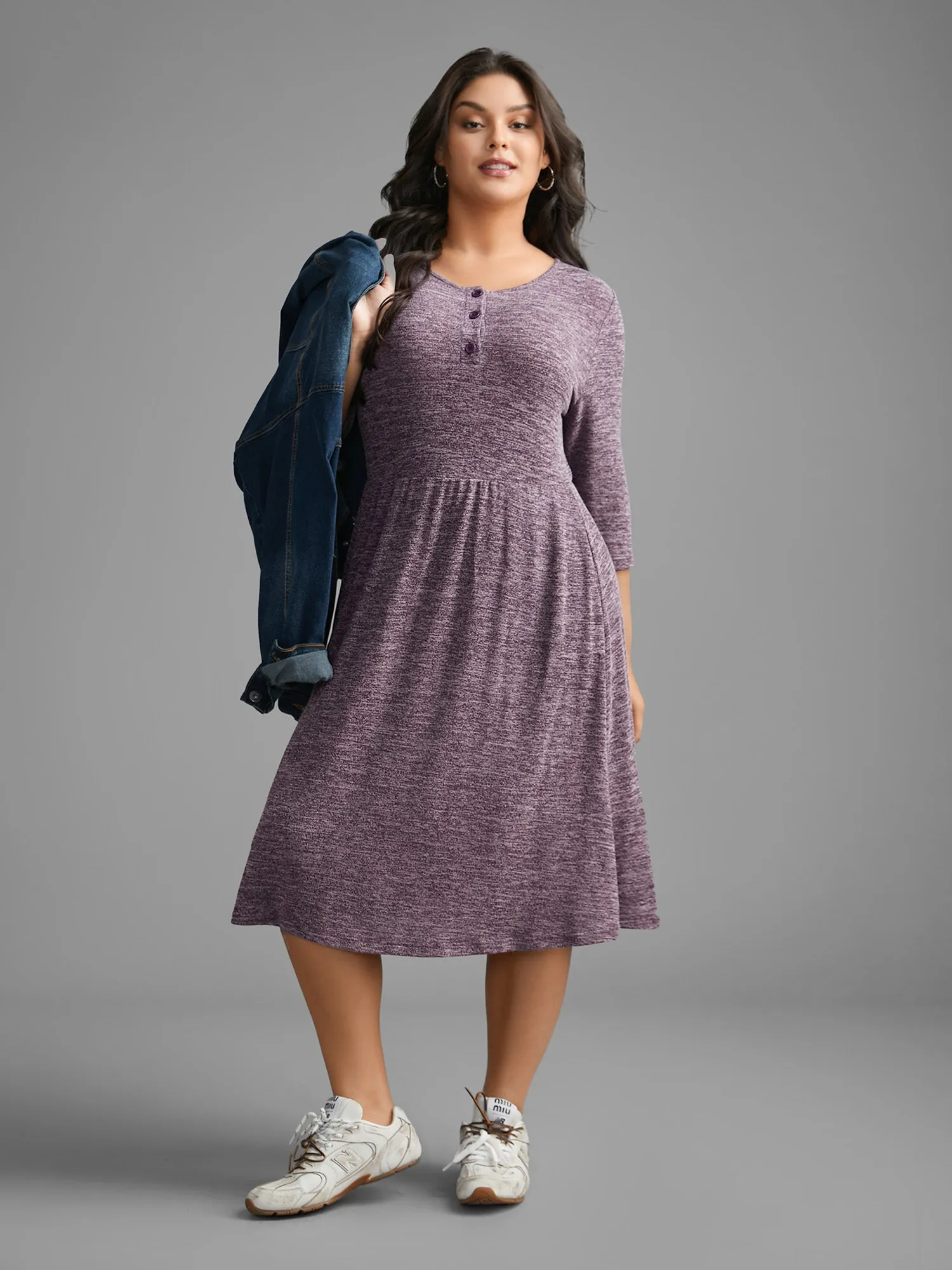 Solid Heather Button Up Knit Dress sold by Bloomchic product image thumbnail 3