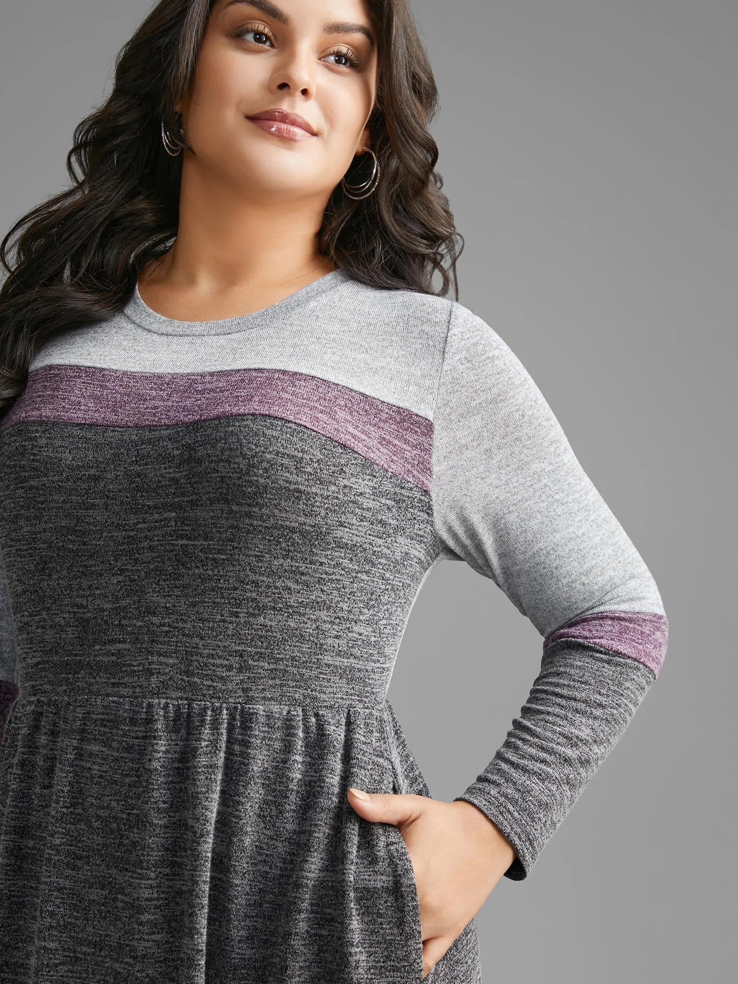 Contrast Patchwork Elastic Waist Knit Dress sold by Bloomchic product image thumbnail 2