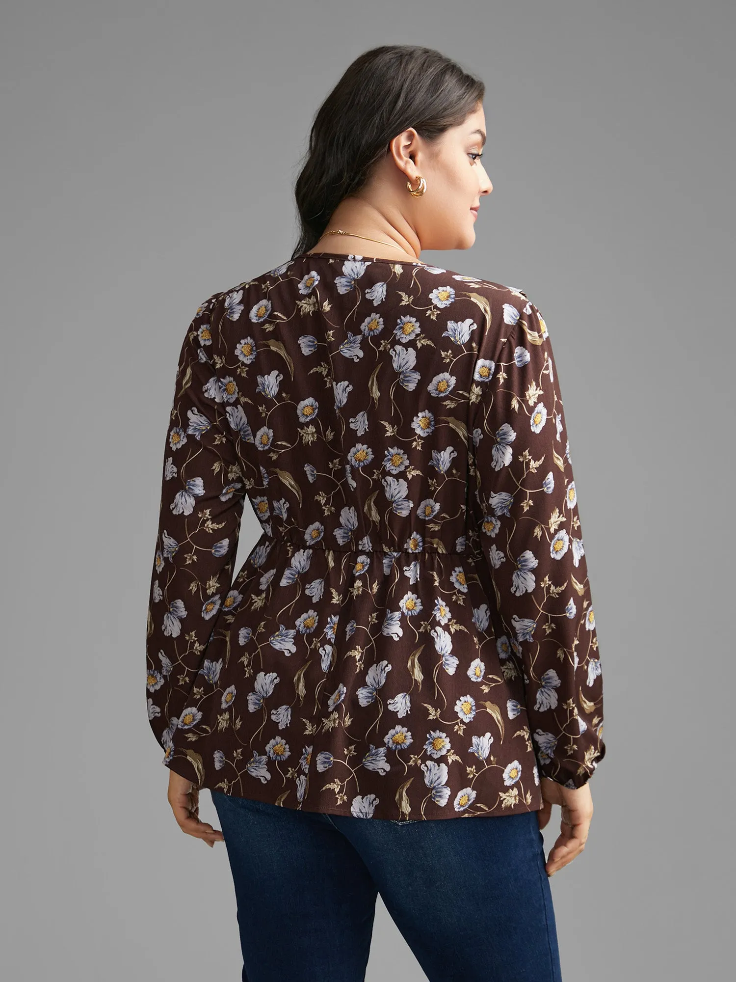 Floral Lantern Sleeve Frill Trim Blouse sold by Bloomchic product image thumbnail 5