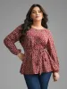 Ditsy Floral Lantern Sleeve Belted Blouse sold by Bloomchic