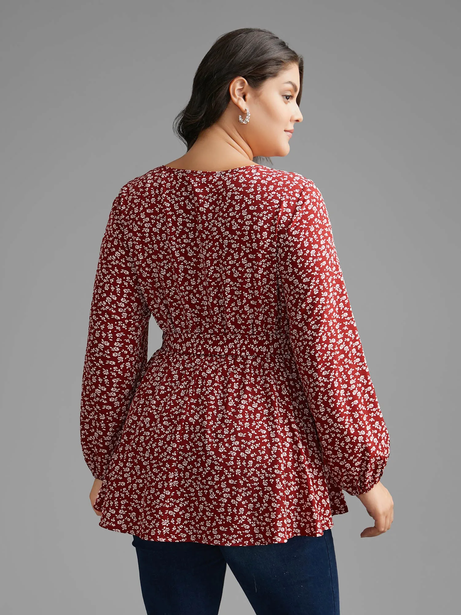 Ditsy Floral Lantern Sleeve Belted Blouse sold by Bloomchic product image thumbnail 5