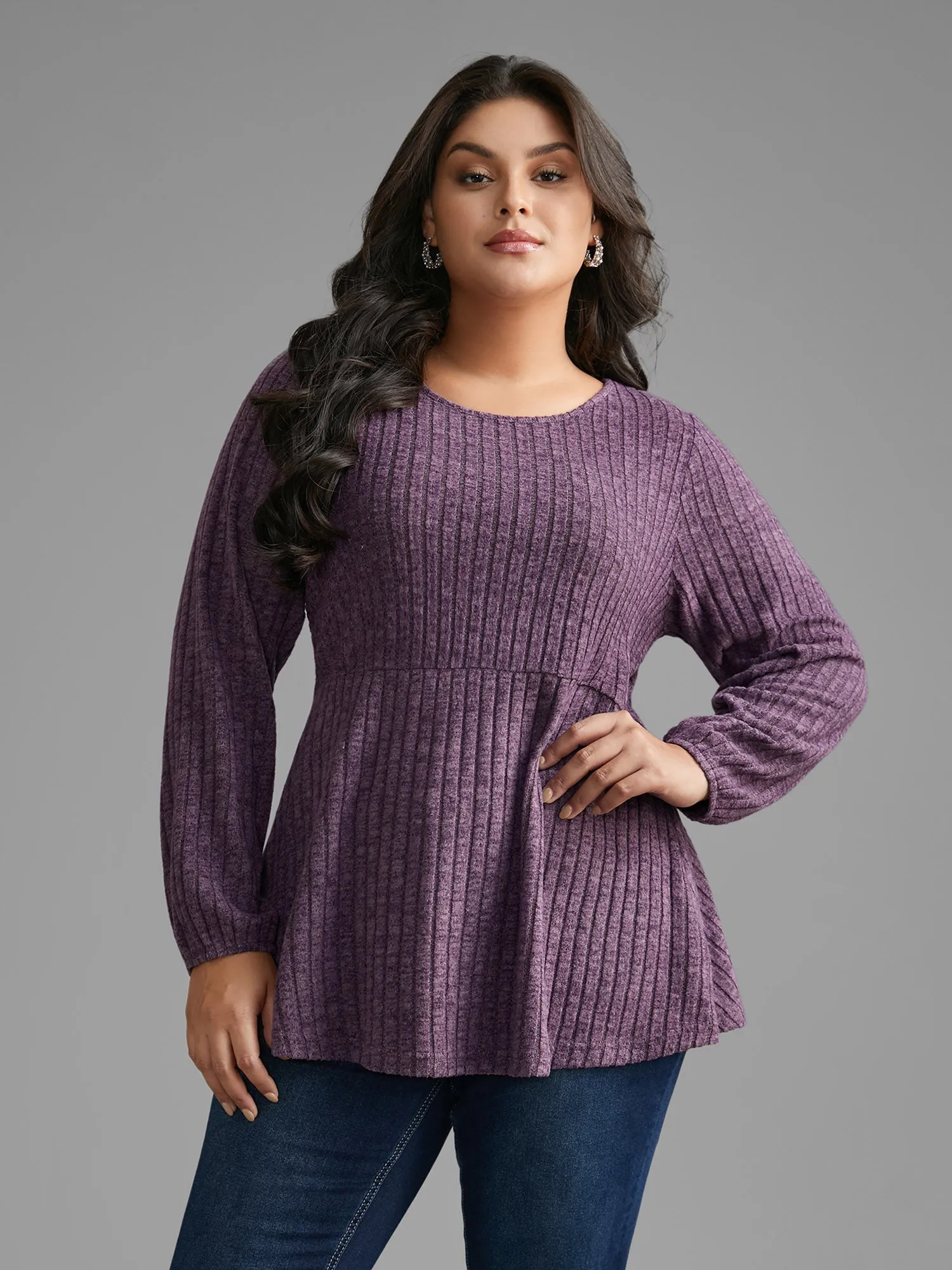 Round Neck Rib Knit Jersey Top sold by Bloomchic