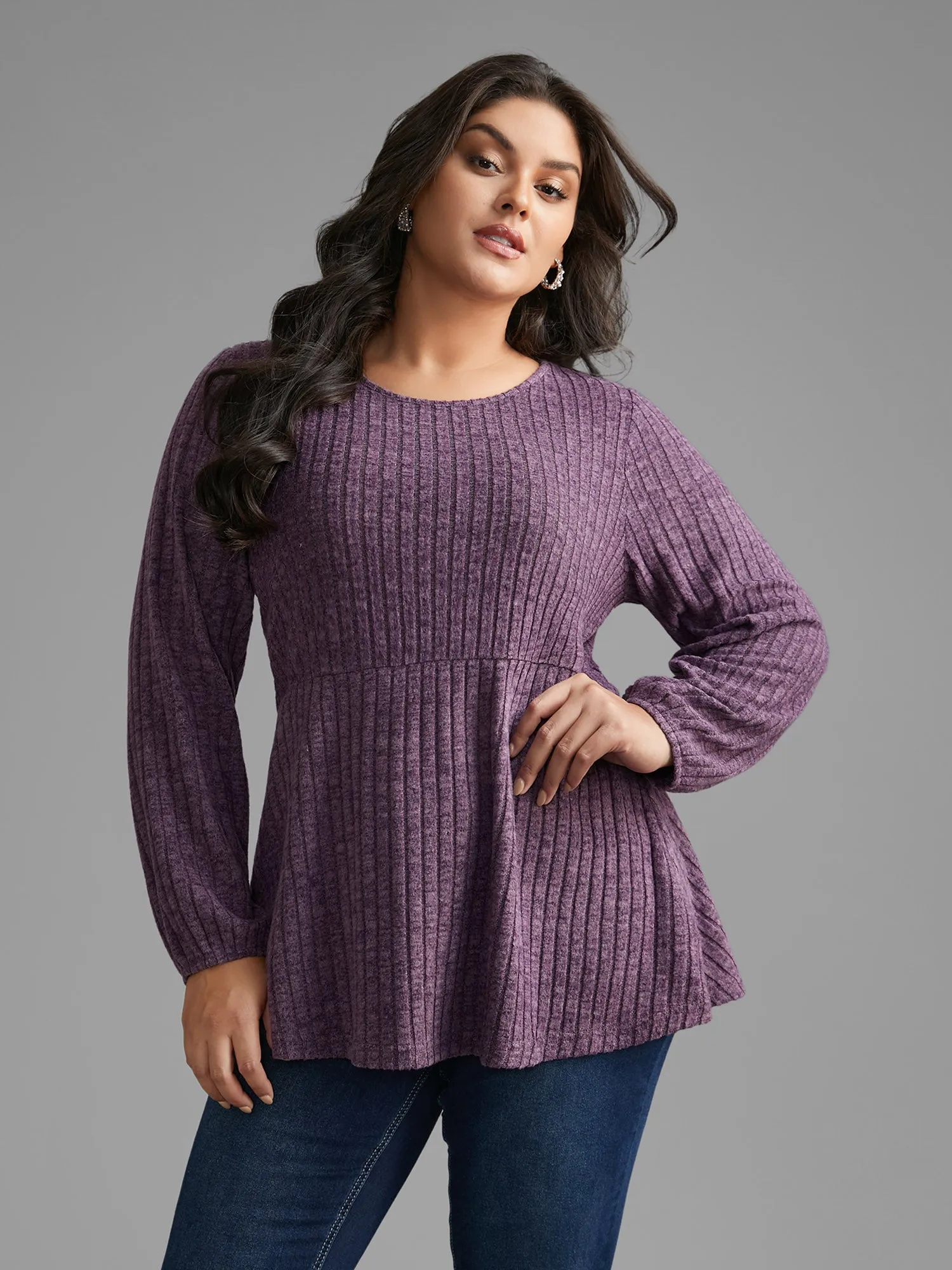 Round Neck Rib Knit Jersey Top sold by Bloomchic product image thumbnail 4